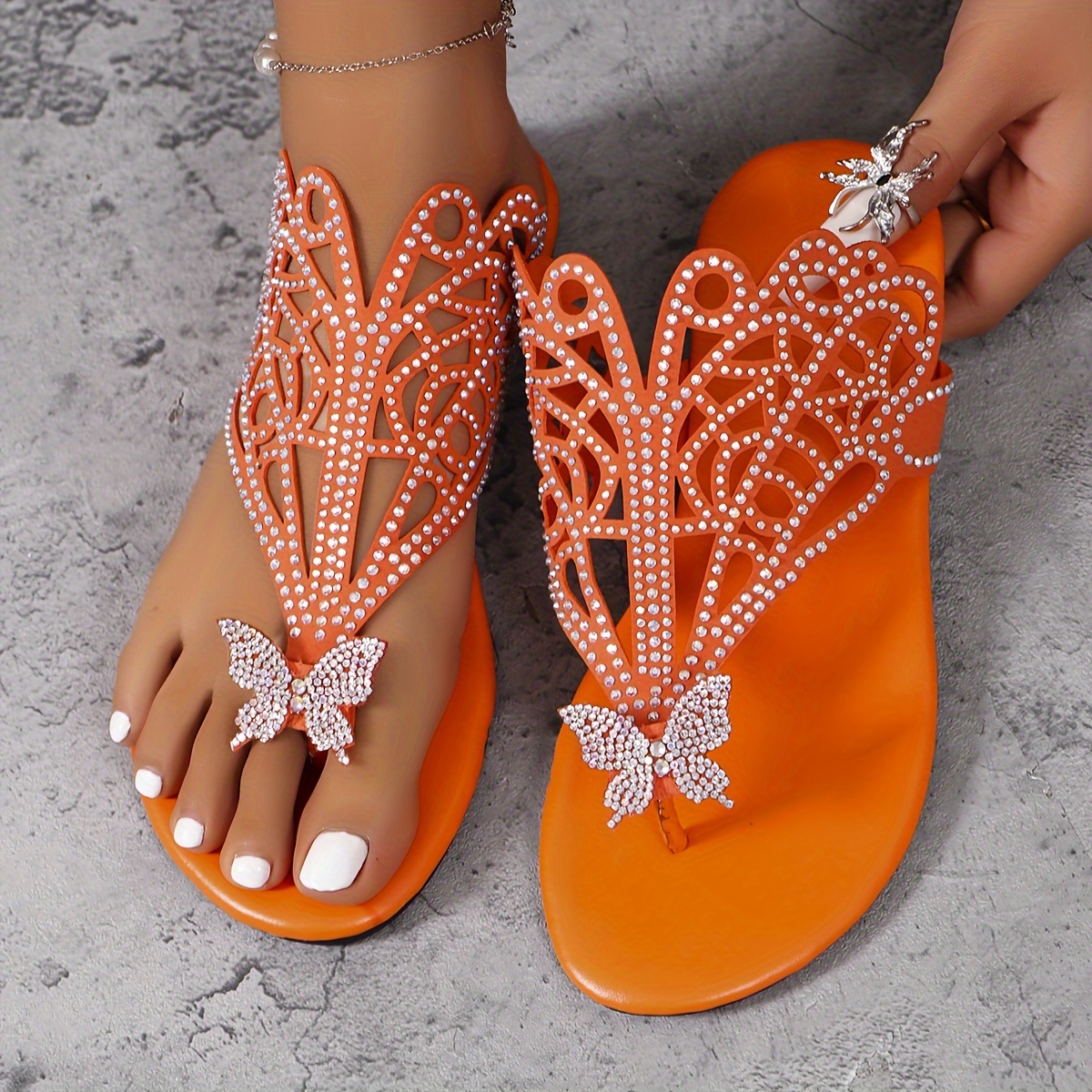 women s rhinestone butterfly decor slide sandals casual clip details 11