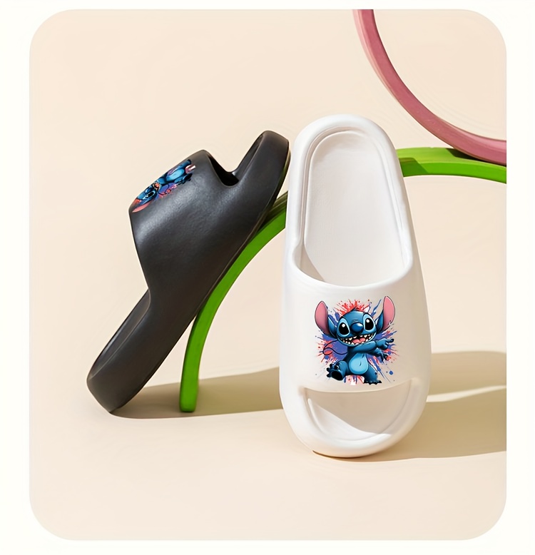 Disney Stitch Cartoon EVA Slides for Youngsters & Youngsters - Thick Sole Comfort Beach & Bathroom Slippers, Easy Slip-On Indoor/Outdoor Shoes for Family Fun, All-Season Use, Indoor Slippers, Playful Footwear, Durable Footwear