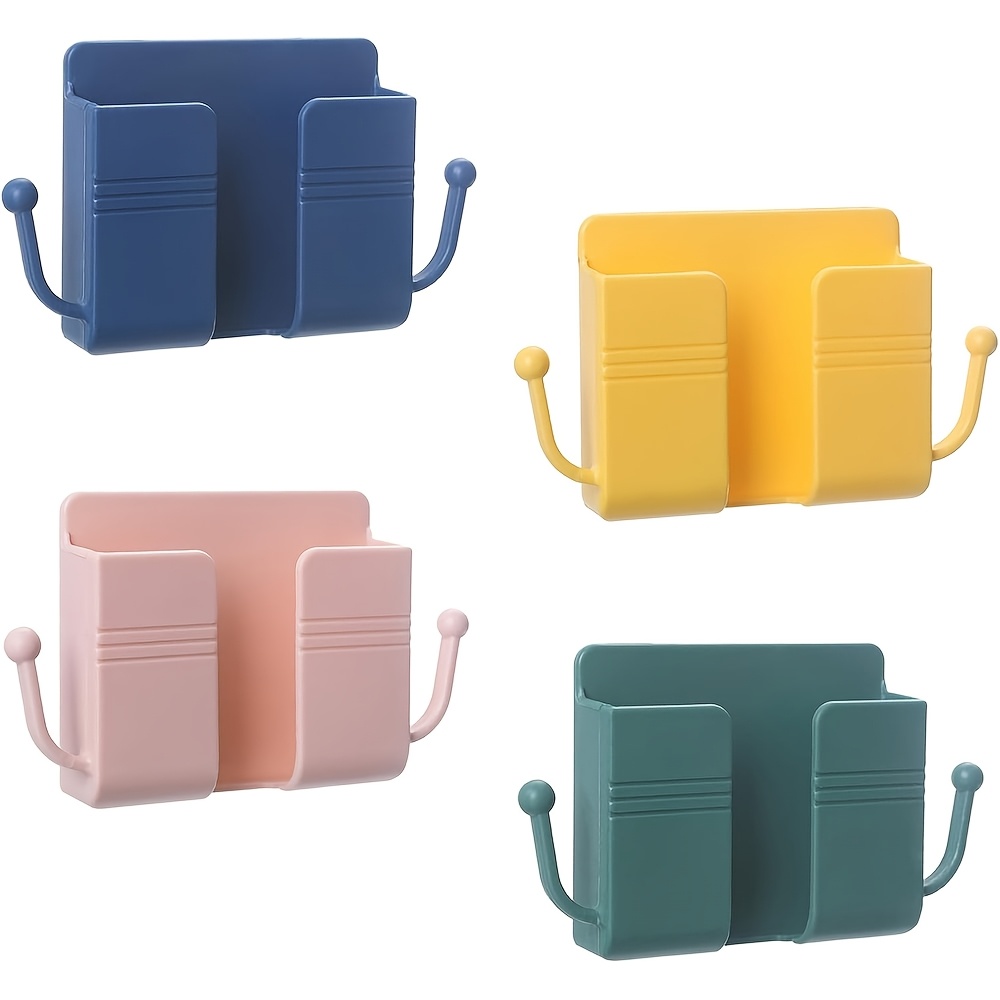 TEMU Lot de 4 boîtes de rangement murales perçage pour télécommande avec crochets latéraux, organisateur mural polyvalent avec grand port de charge,