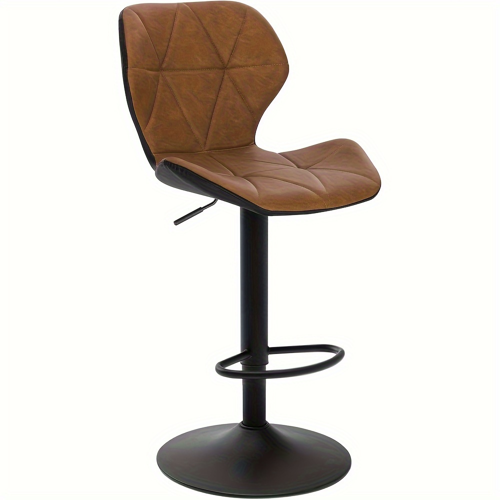 Image of 1pc Retro Bar Stool, Adjustable Height With Backrest, Faux Leather Padded Seat, Metal Base, Swivel Counter Chair