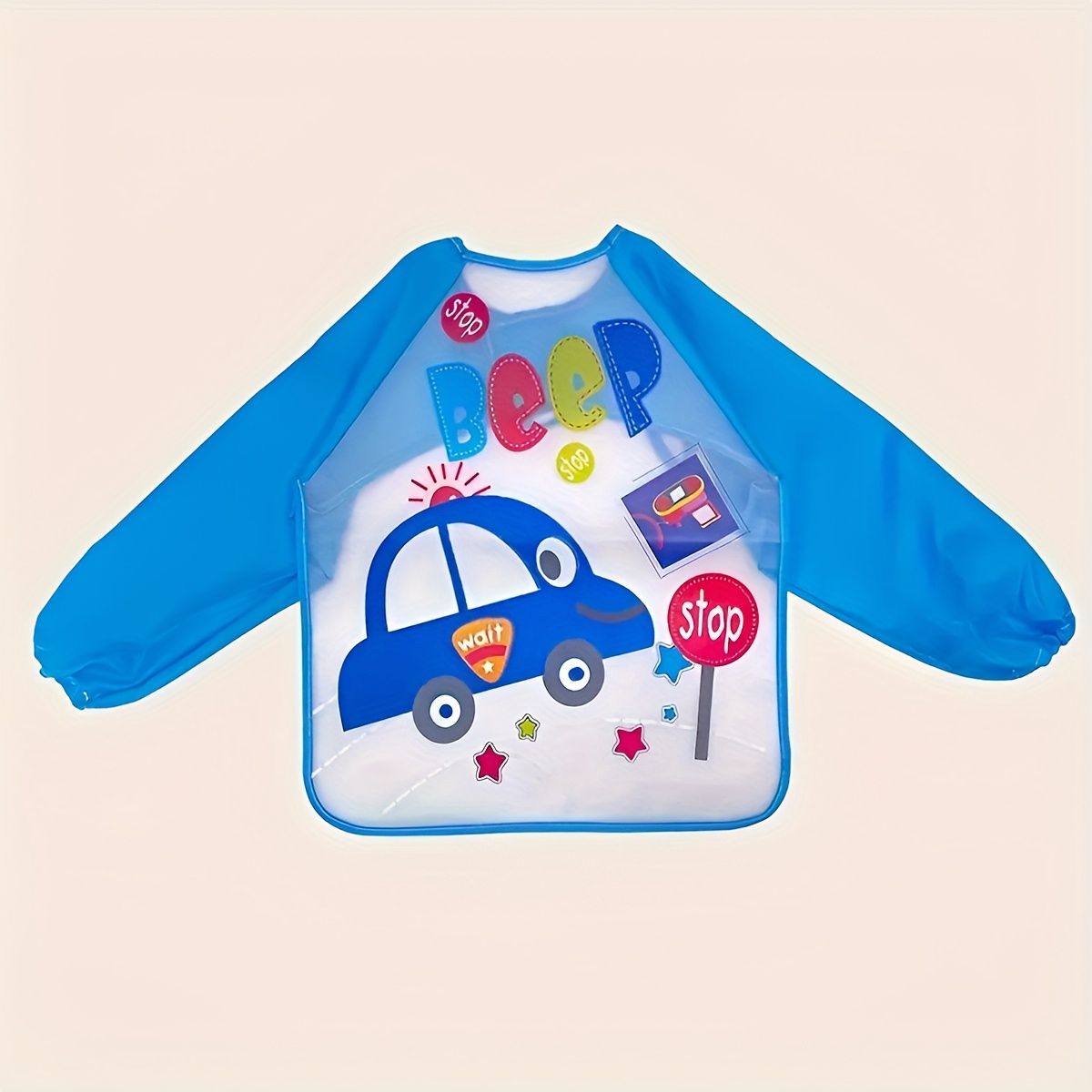 Image of Baby Feeding Bib - Soft Long Sleeve Clothing Protector With, Easy-clean Full Coverage Apron For Toddlers, , Play, Painting - Ideal Infant & Toddler Gift (blue)