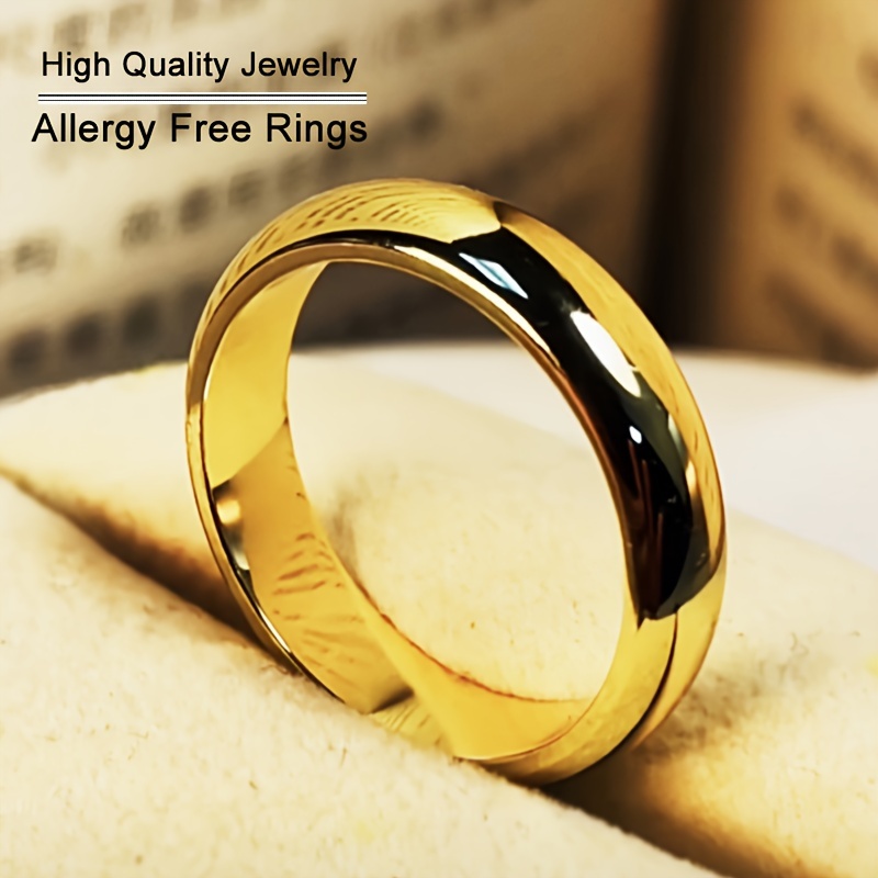 

1pc Exquisite 18k Golden Plated Ring, 4mm Wide Non-fading Titanium Alloy Ring, Engagement Wedding Ring, Jewelry Gift