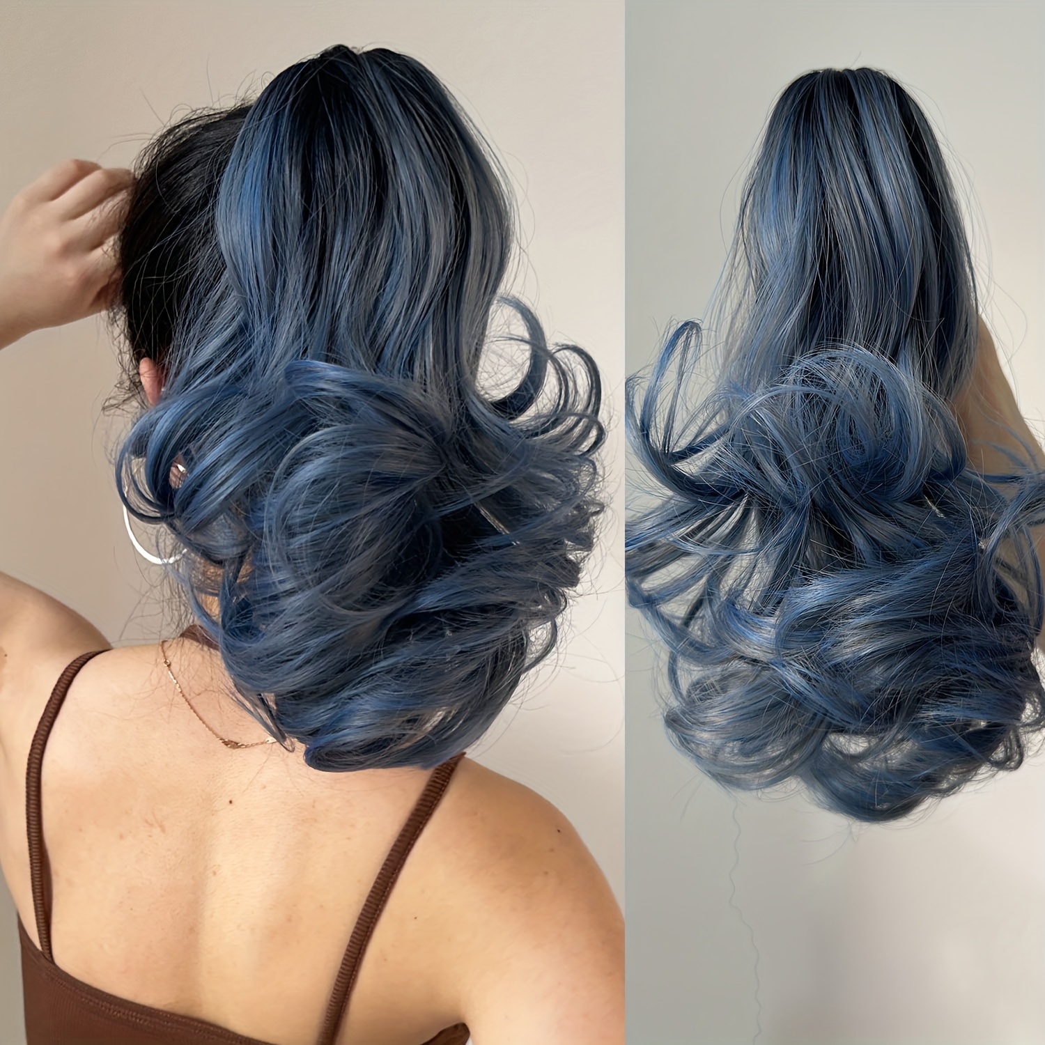   14 inch claw ponytail extension hair accessories   blue and grey   heat resistant fiber synthetic ponytail hairpiece for women daily use unisex adult details 5