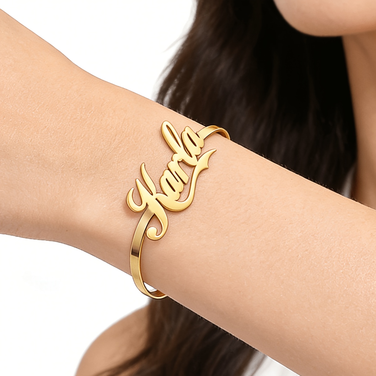 TEMU Women's Name Bracelet; 1pc Elegant Personalized Nameplate Wrist Accessory; Valentine's Day Gift; Women's Banquet Casual Vacation Bracelet; 304