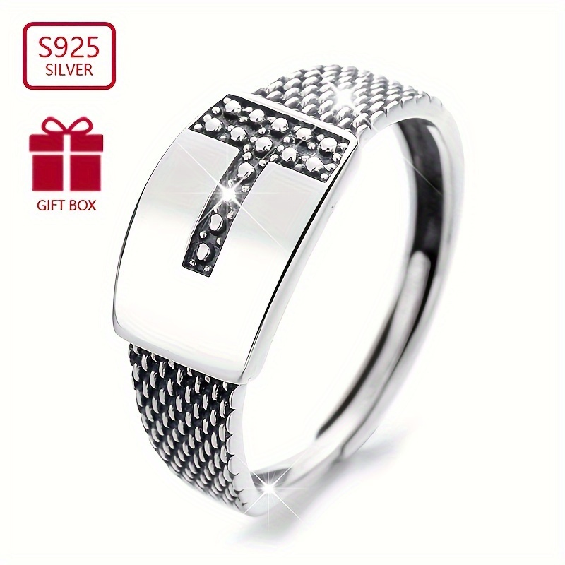 

1pc 925 Bague En Argent Sterling À La Mode En Forme De Ceinture Avec Lettre T Sur Elle Correspond À Des Tenues Quotidiennes Adaptées Aux Hommes Et Aux Femmes (2,95 G)