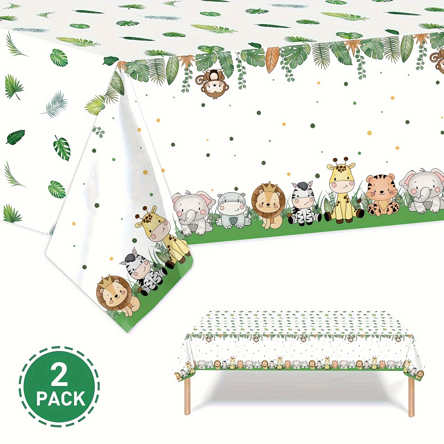 

2 Pack Jungle Safari Tablecloths Animal Print Table Cover, Sage Green Bride Shower Decorations Zoo Birthday Party Supplies, 108×54 Inch Plastic Table Cloth Birthday Decorations