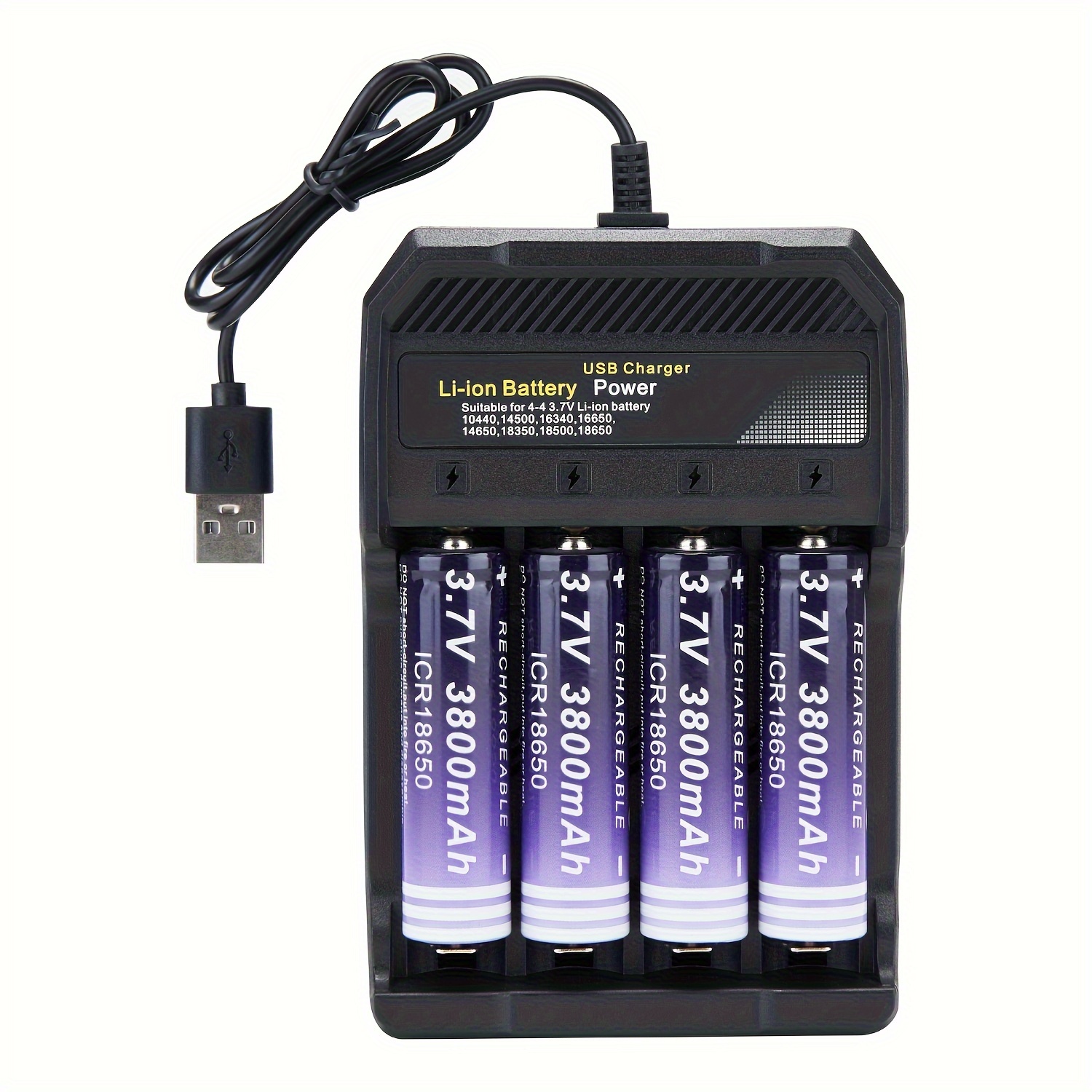 

4-bay 18650 Battery Charger+4 Pcs 3800mah Rechargeable 18650 Battery, Universal Smart Battery Charger For 18650 26650 14500 16340 18500 10440 18350 17670 3.7v Batteries