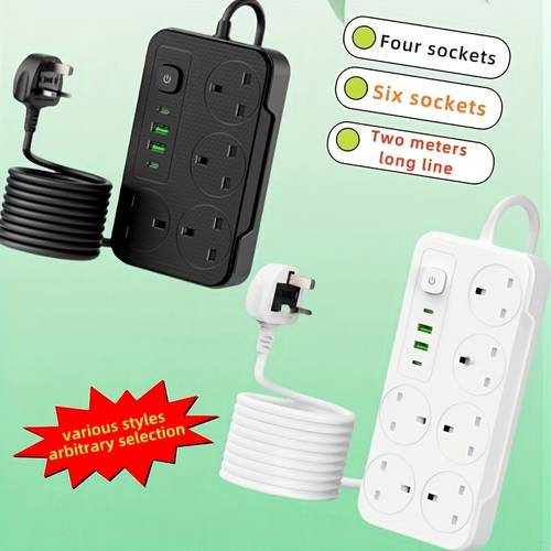 new rectangular multifunctional 4 6 power sockets multi port charger mobile phone charging socket with multiple power sockets a 2type c one main switch with 2 meter long power extension cord