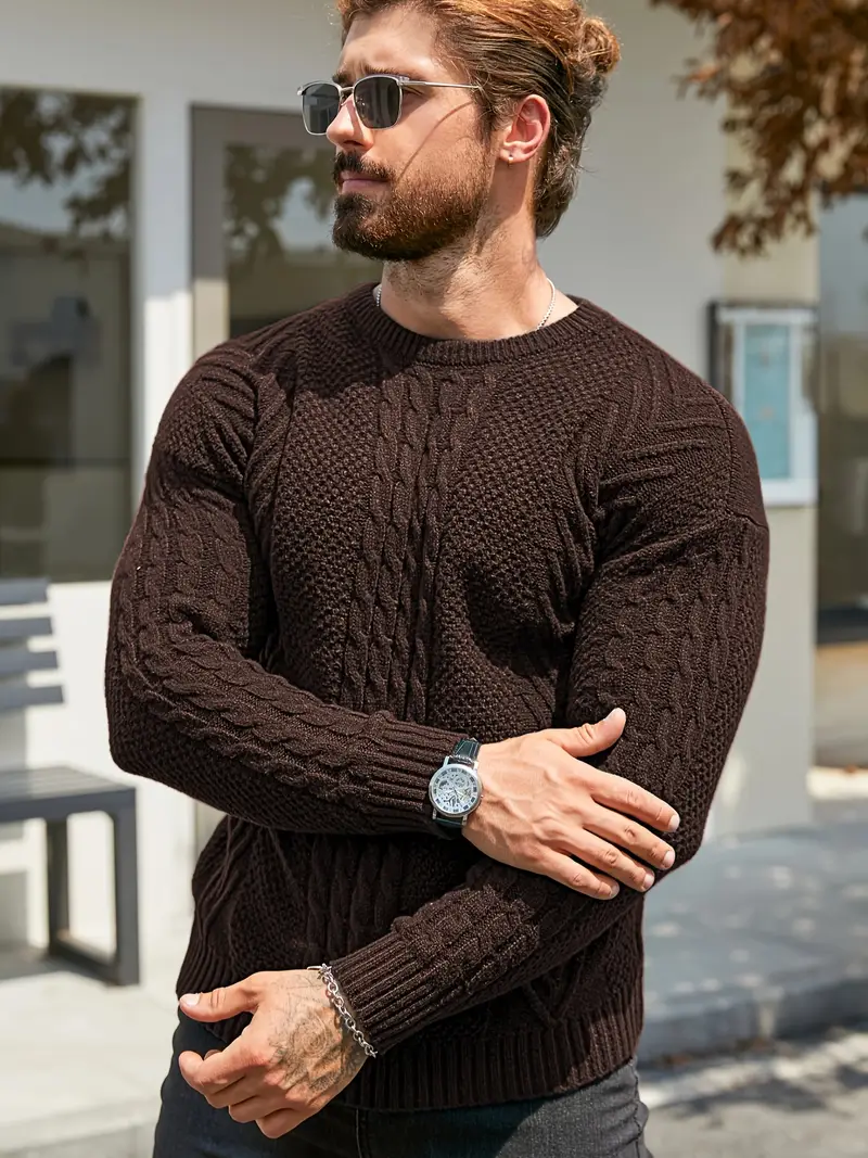 mens winter warm knit sweater soft round neck long sleeve casual pullover solid color beige navy machine washable thick sweater jacket for cold weather office casual attire Product details 27