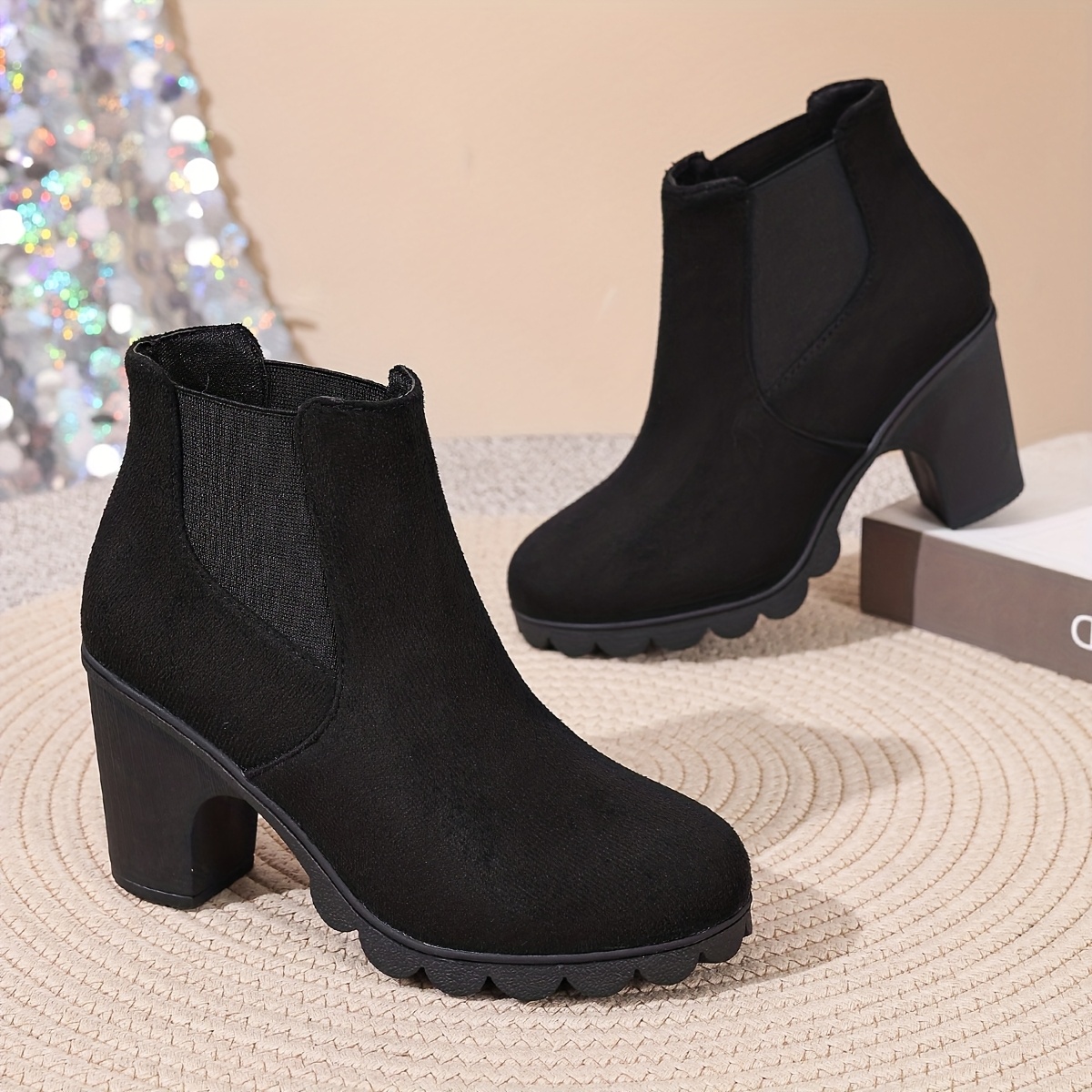 TEMU Bottines à Talon Épais Élégantes et , Adaptées à Toutes , Chaussures pour Femmes