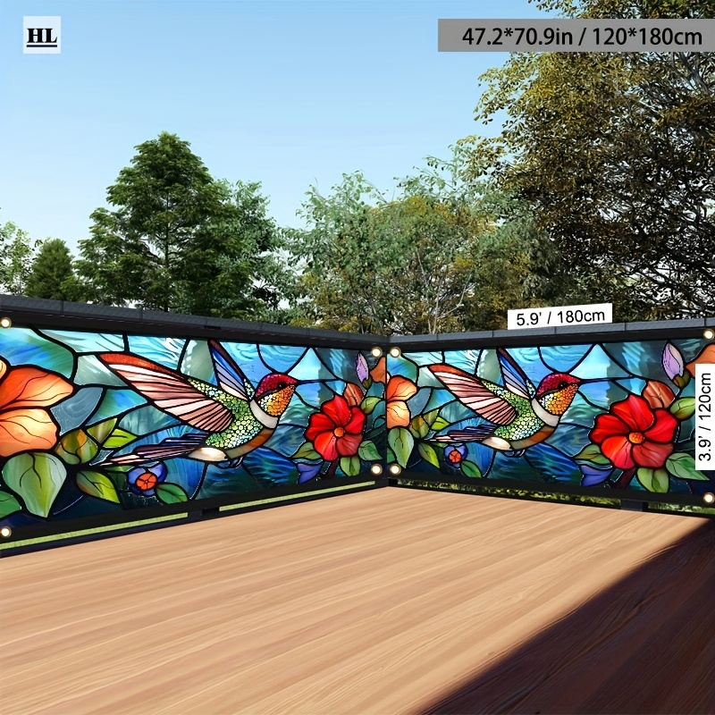 TEMU 1pc Fence Decoration, Outdoor Decor, Balcony Privacy Curtain, Decorative Railing, Indoor/outdoor Banner, , Colored Glass Pattern Railing