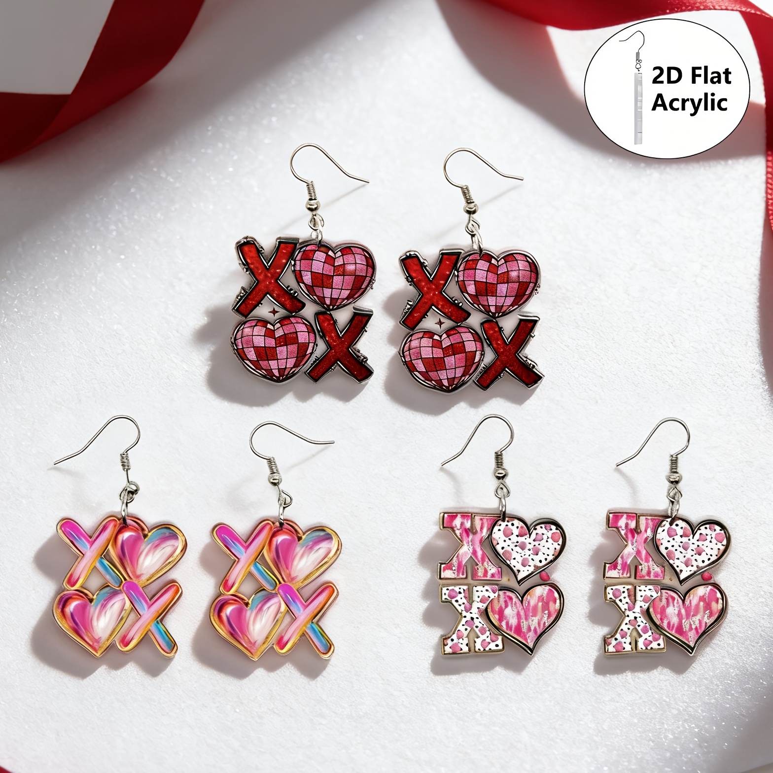 Cute XOXO Heart-Shaped Acrylic Cartoon Earrings for Valentine's Day