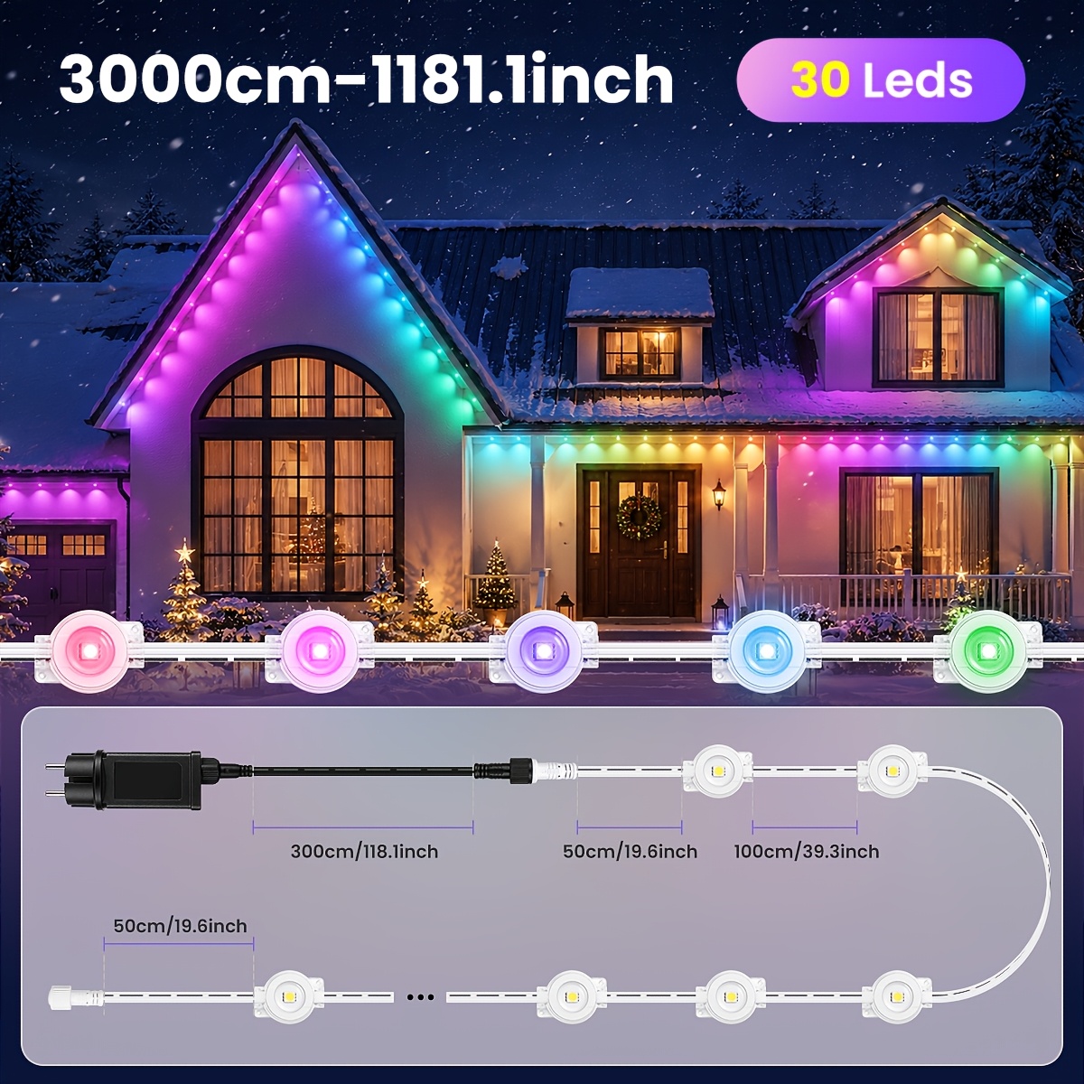 Image of 30m/45m Rgb+ic Permanent Outdoor Lights, 24v Lighting With 72 , App And Remote Control, Smart Outside Lights For Holidays