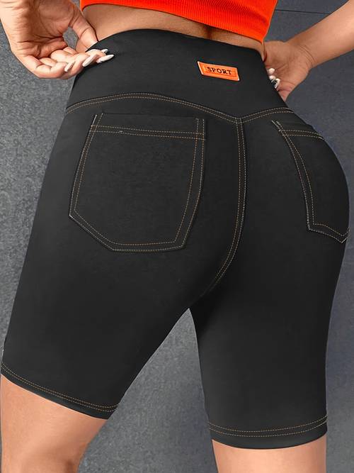 plus size plus size womens pocket stretch waist tight shorts label decor comfortable wide waist elastic fabric versatile plus size womens leggings