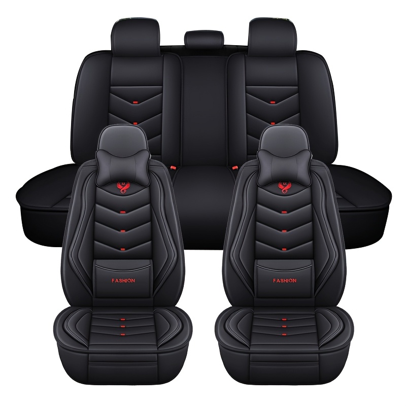 TEMU Premium Pu Leather Car Seat Covers For Golf, , , - Fit, Breathable & , Protection With Stylish Red Accents, Car Covers | Sleek Seat Design | Seat Covers