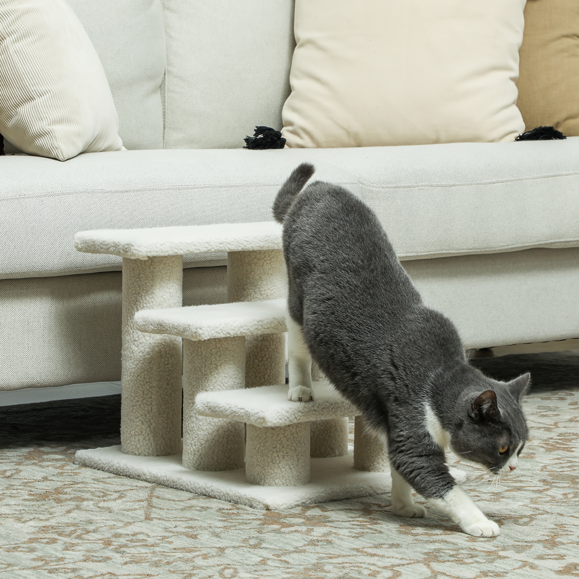 TEMU PawHut Griffoir pour Chat à 3 Niveaux à Étages Multiples avec Tapis, Escalier pour Animaux de Compagnie