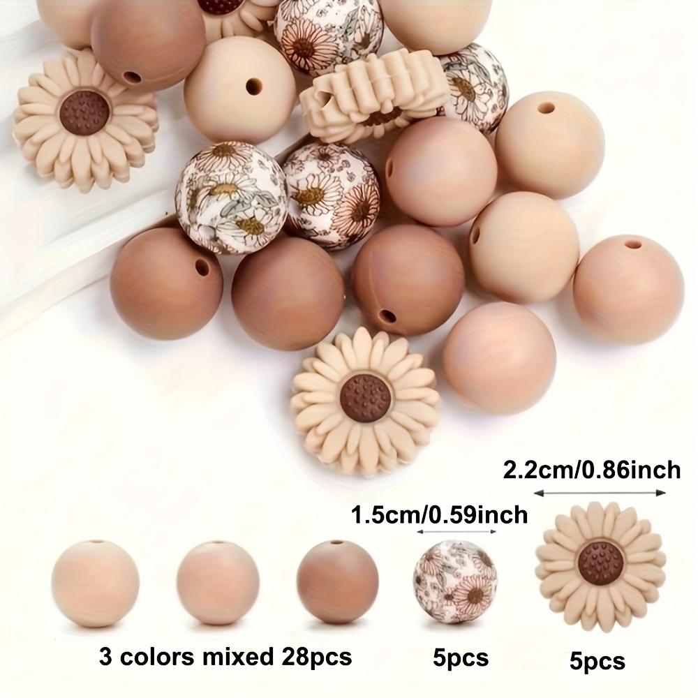 E-shop 38 Bunte Gänseblümchen Sonnenblumen Perlen Set, Silikonperlen für Schmuckherstellung, Verwendet für Klassische Runde Silikonperlen in Stifte,