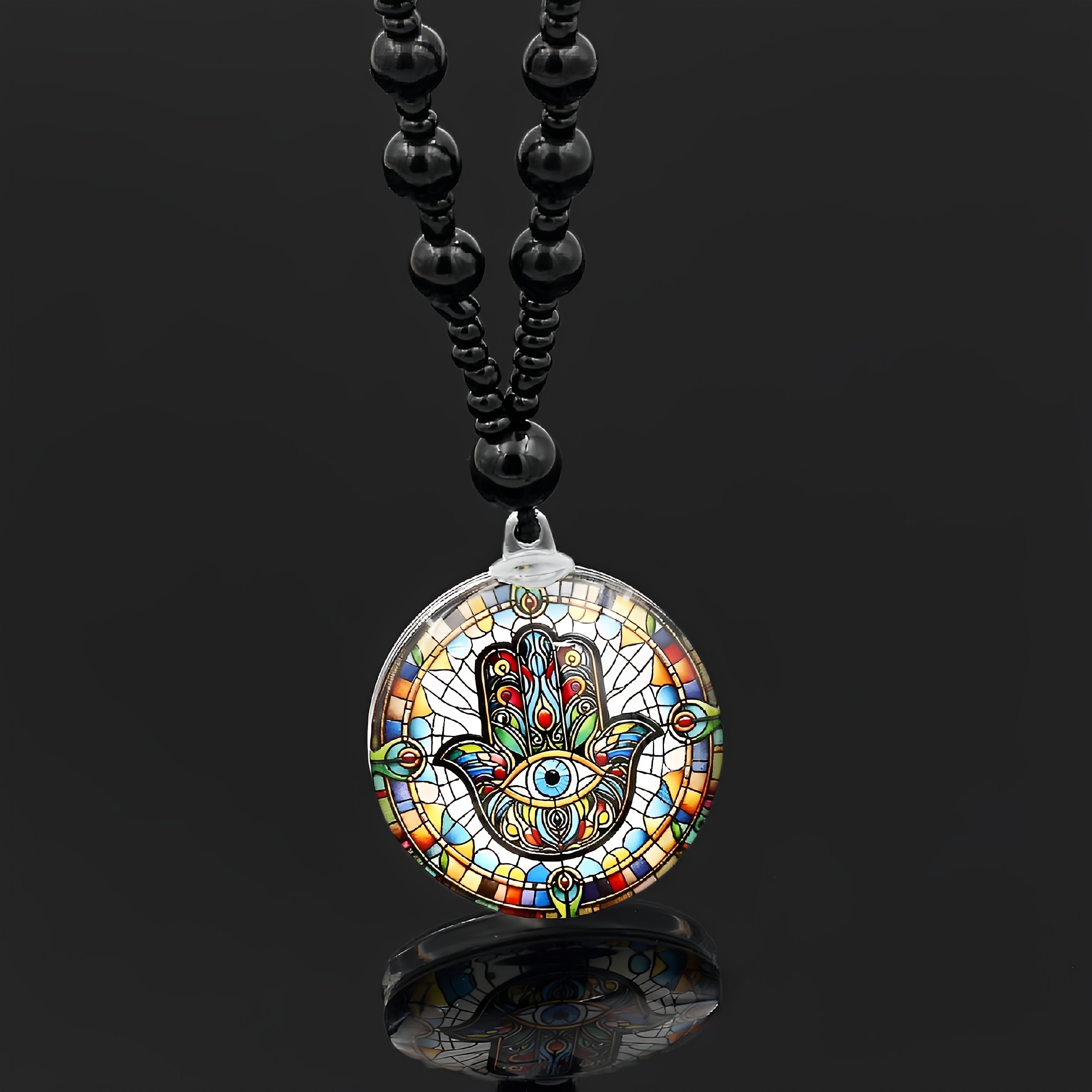 Image of Men's Fatima Hand Pendant Necklace - Eye Glass Beads, Long Chain Jewelry For Protection & , Holiday Gift For Christmas, Thanksgiving