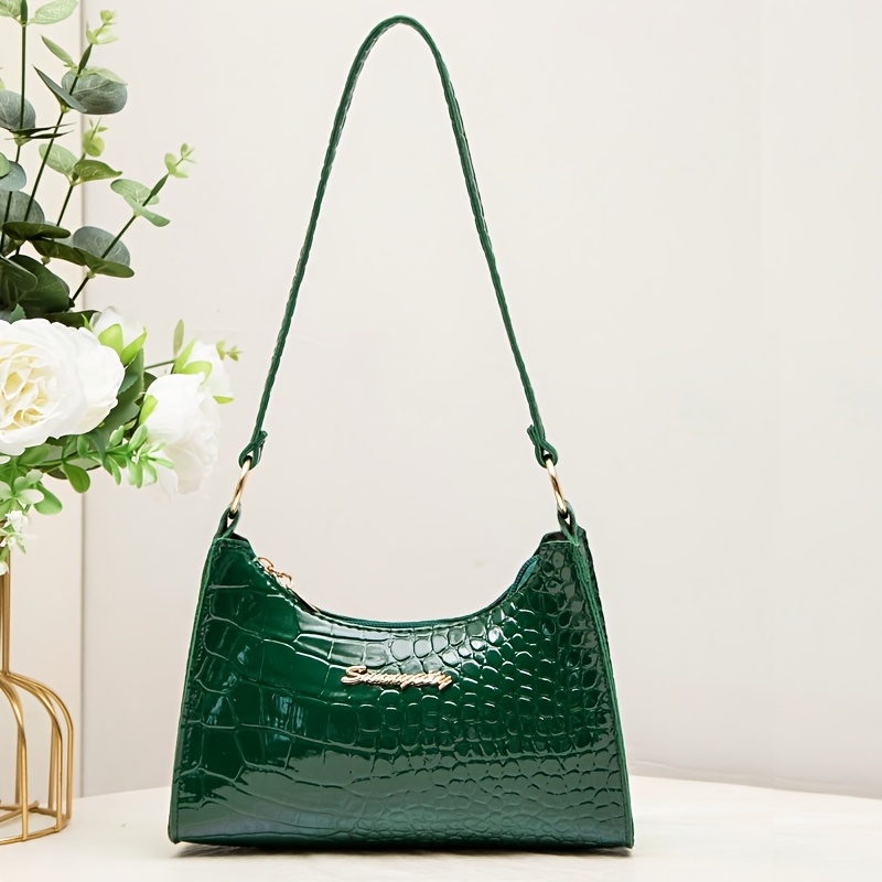 New Niche Popular Underarm Bag For Women, , Trendy And Fashionable, Crocodile Patterned, Versatile Single Shoulder Baguette