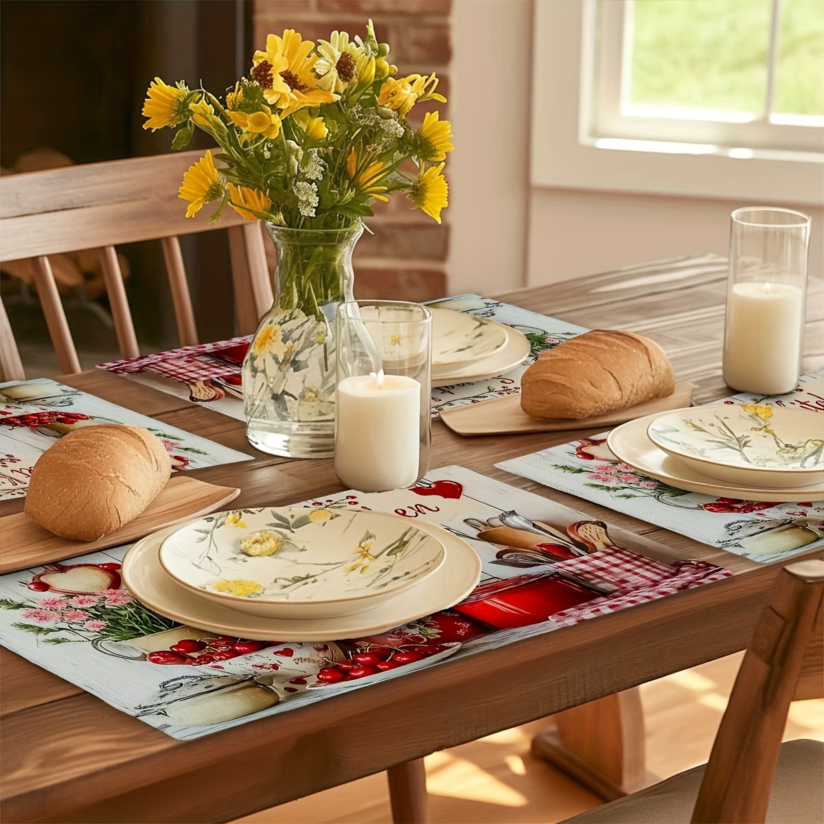 Set Of 4 Rectangular Polyester Placemats For Kitchen Table_voghion.com