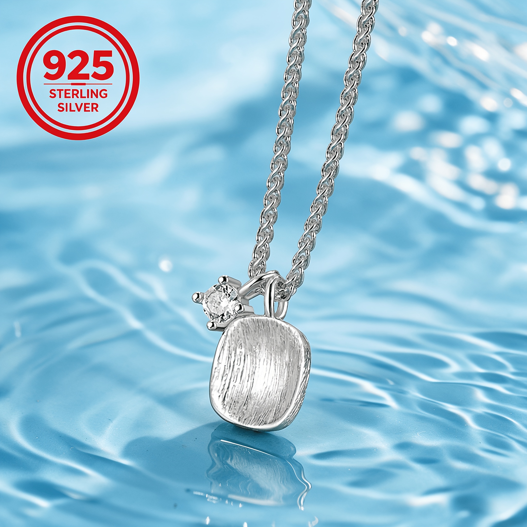 Women's 925 Silver Brushed Square Sugar Pendant Necklace, Versatile