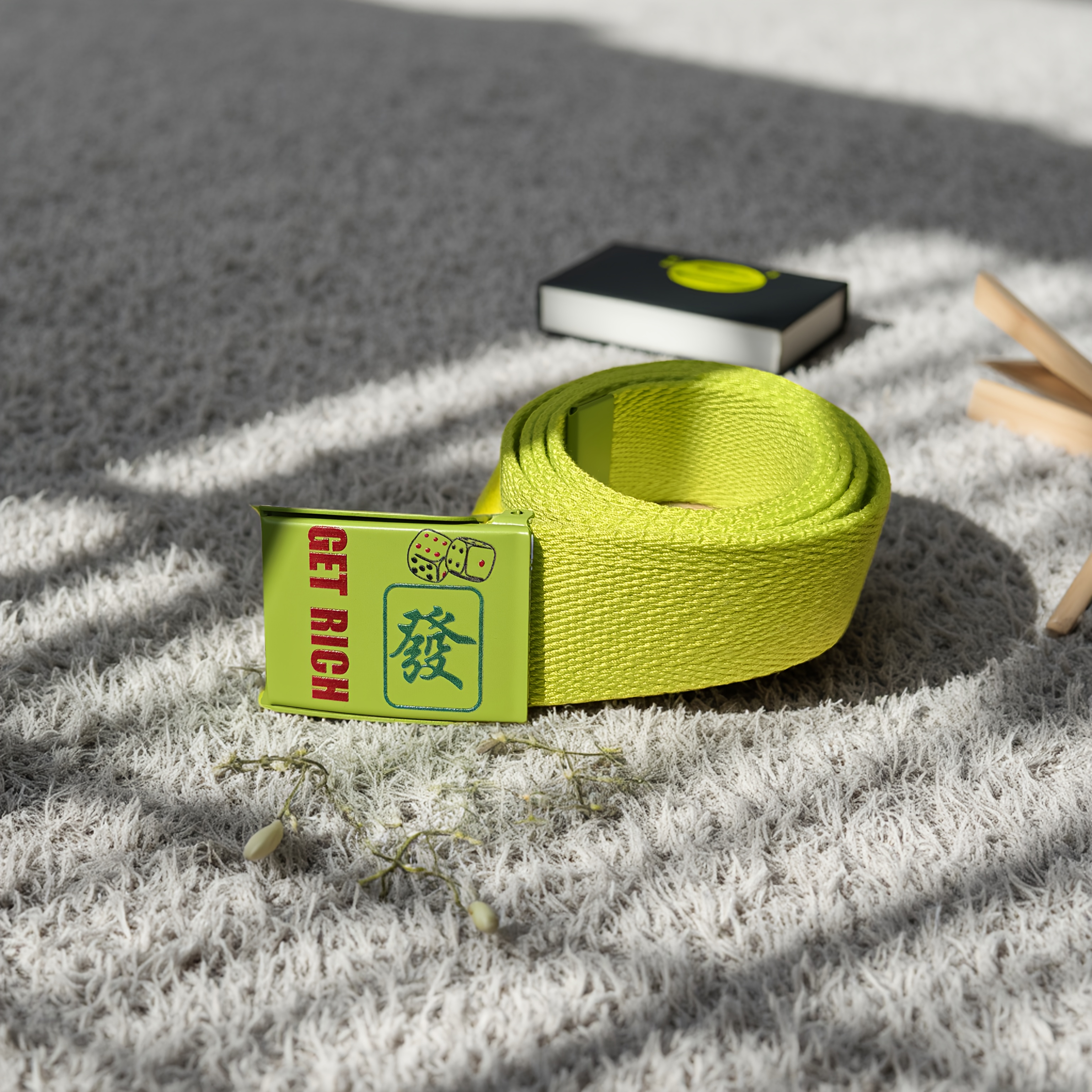 Men'S Green Canvas Belt with GET RICH Motif