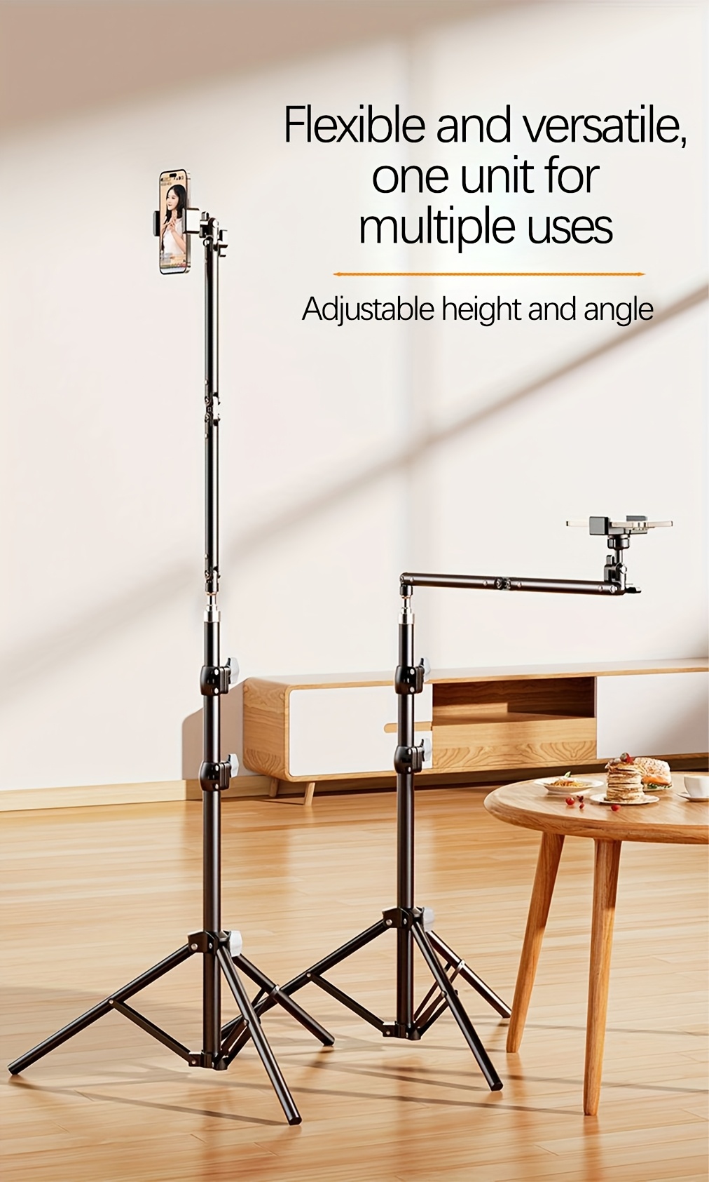 Professional Heavy-Duty Alloy Construction Large Camera Crane Tripod Stand with Telescopic Arm - Heavy/Long Camera Lift, Adjustable Height (170.0cm to 210.01cm), Pan/Tilt Head for Live Streaming, YouTube, Cooking Videos, Product Shoots - Sturdy Base for DSLR/Camcorders/Action Cameras - Compatible with Smartphones/Tablets - Ideal for Content Creators, Mobile Tripod Stand