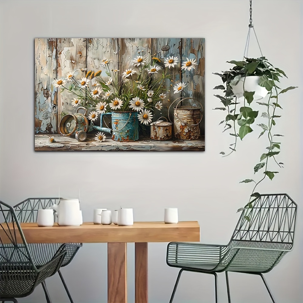 

Farmhouse Floral Wooden Framed Canvas Painting Wall Art Prints For Home Decoration, Living Room & Bedroom, Festival Party Decor, Gifts, Ready To Hang