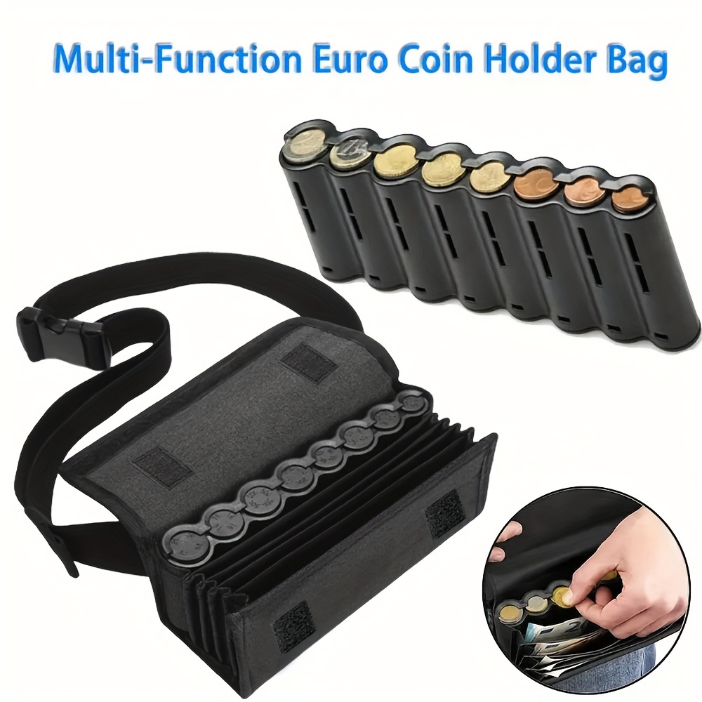 

1pc Multi Pockets Coin Storage Bag, 8 Slots Coin Holder Dispenser Euro Sorter For Waiter Driver Cashier Money Safe