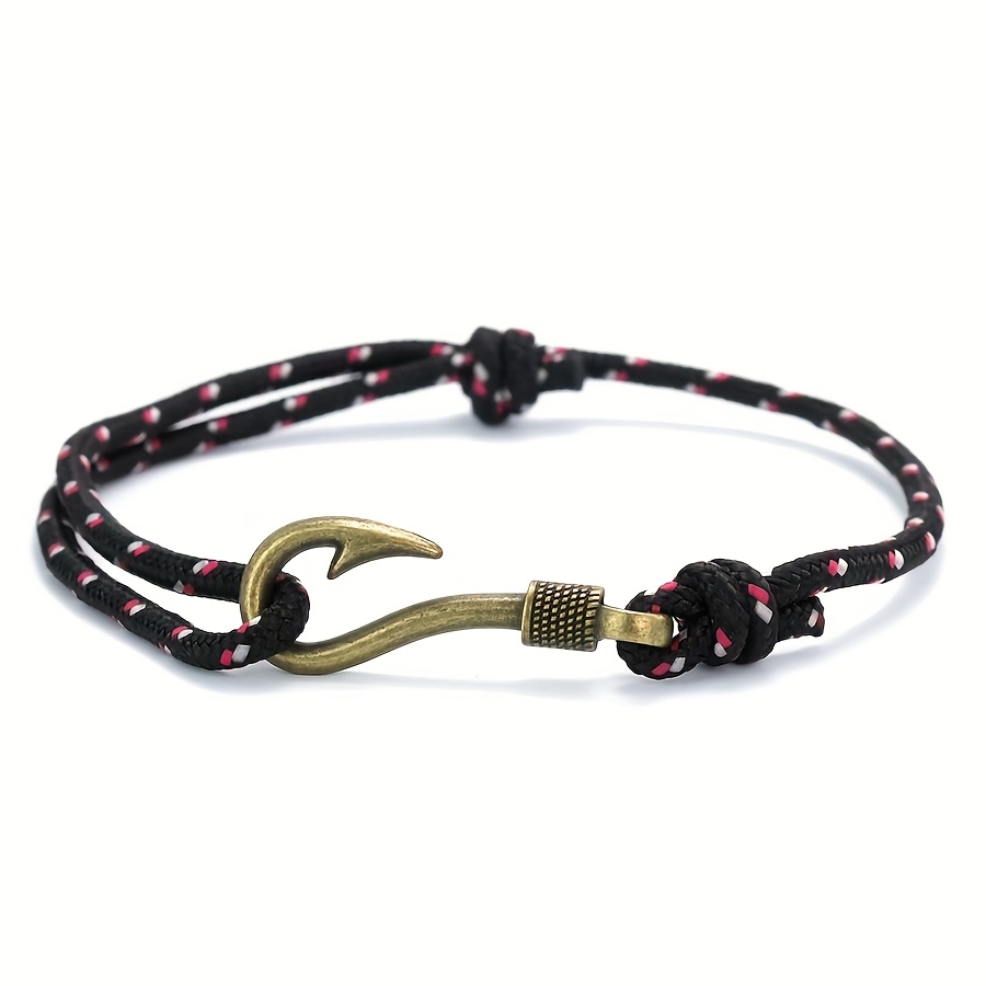 TEMU Bracelet Homme Rétro Crochet de Pêche Accessoire Bracelet Double Couche Homme Cadeau Réglable