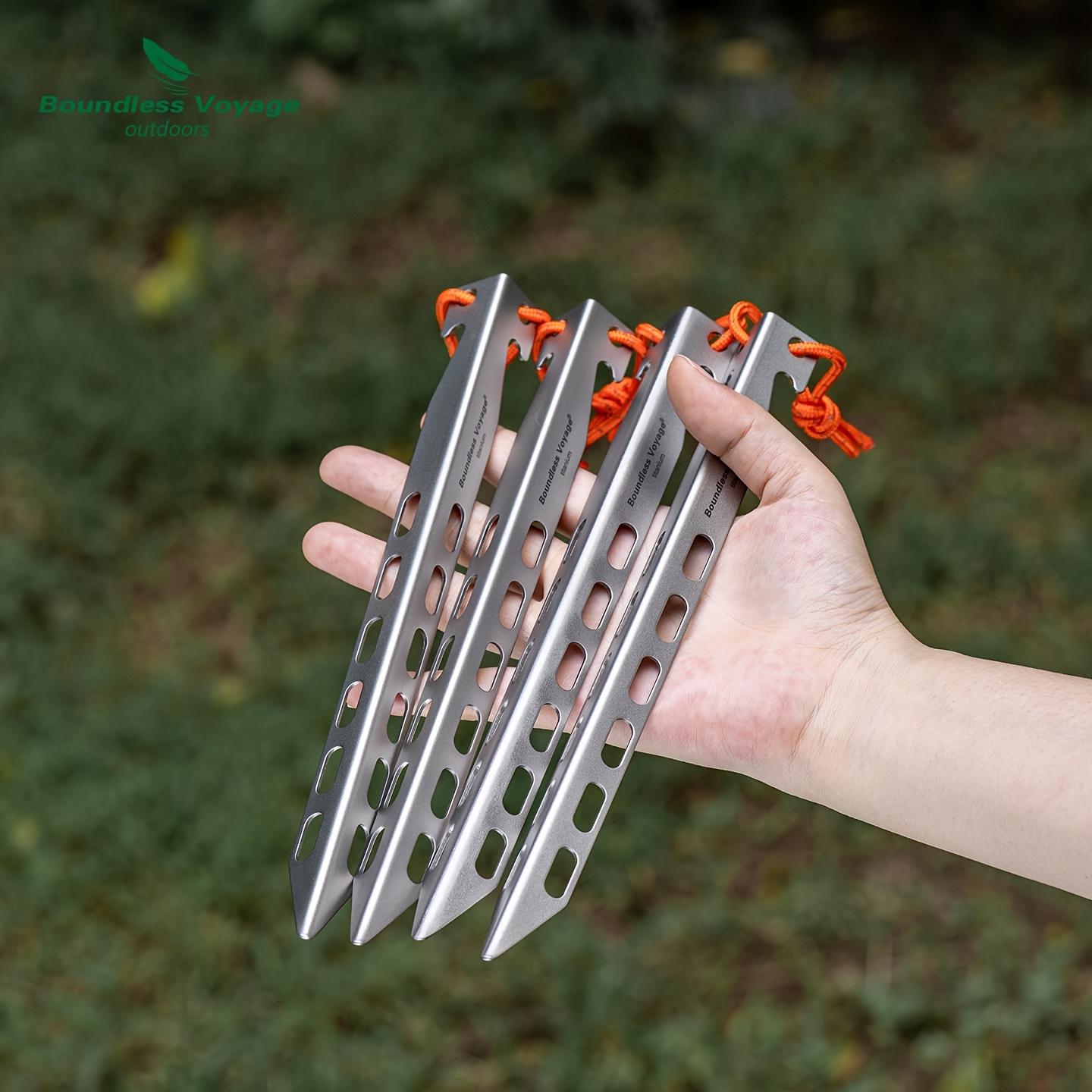 Image of 4pcs Pure Titanium Ground Pegs Tarp Nails Lightweight Portable Outdoor Tent Stakes Camping Additions Wind Rope Fixing Ground Stakes