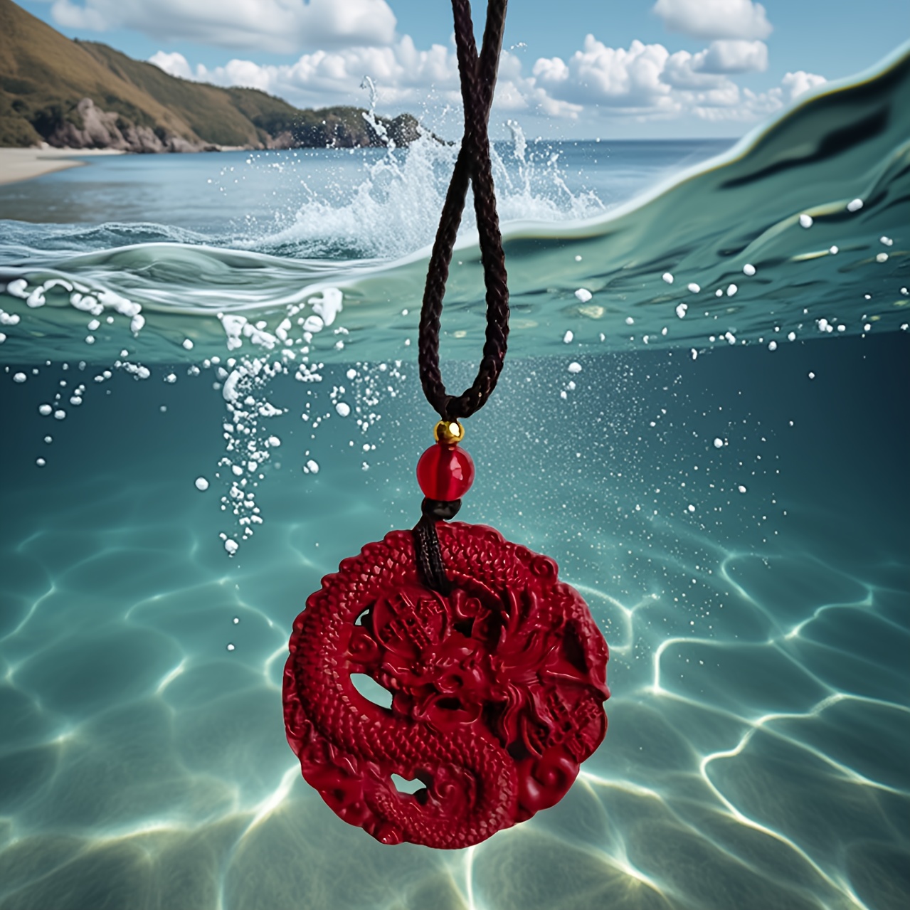 Red Natural Dragon Pendant, Couple Lucky Charm Necklace