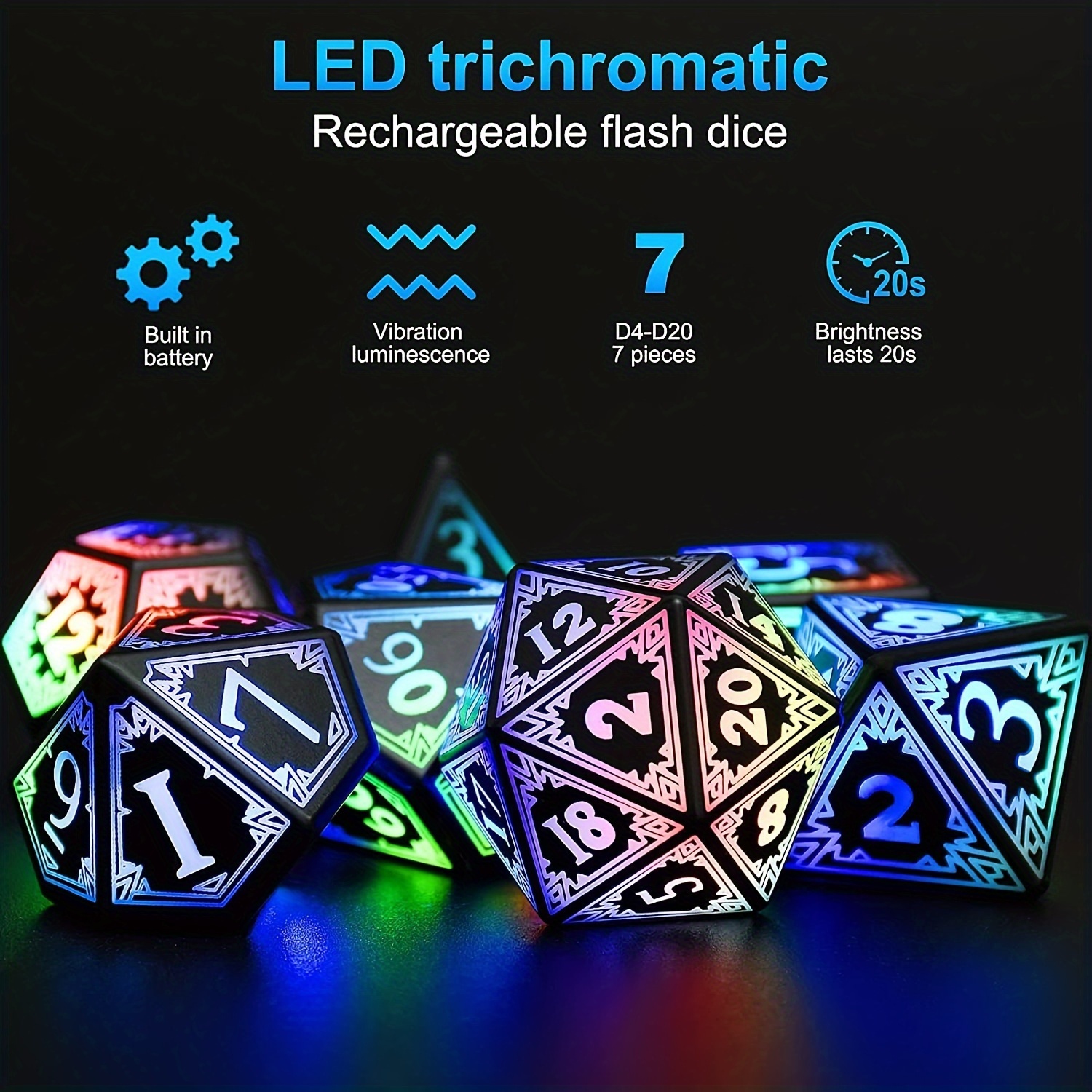 7pcs/set Rechargeable Luminous LED Color Metal outlet Flashy Dices