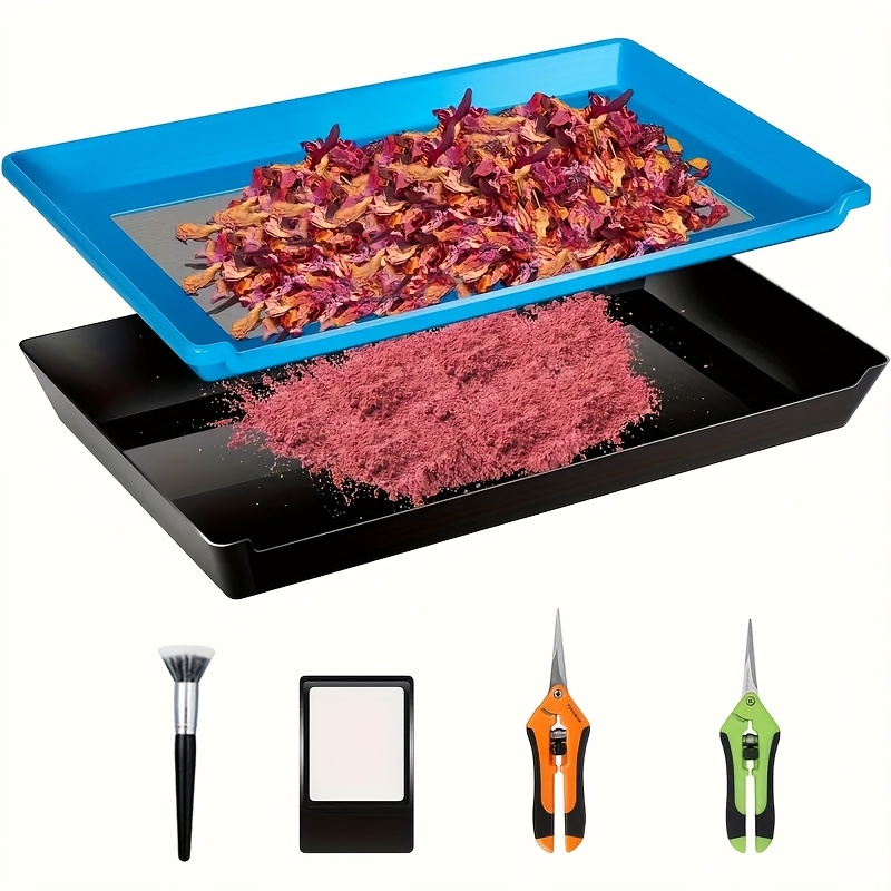 Image of 1pc Of Planting Tray With Multiple Colors Heavy Duty 2-in-1 Trimming Tray, Dry Sift Screen Set With 150 Micron Fine Mesh Screen And 2 Trimming Scissors