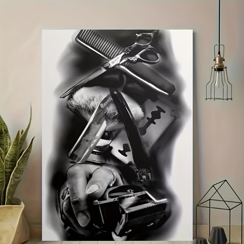 TEMU 2d Flat, 2d Flat, A Frameless Artwork Featuring 2d Flat1 Barber Tools. Canvas Painting - Vintage Barbershop Wall Art, Designed With Scissors,