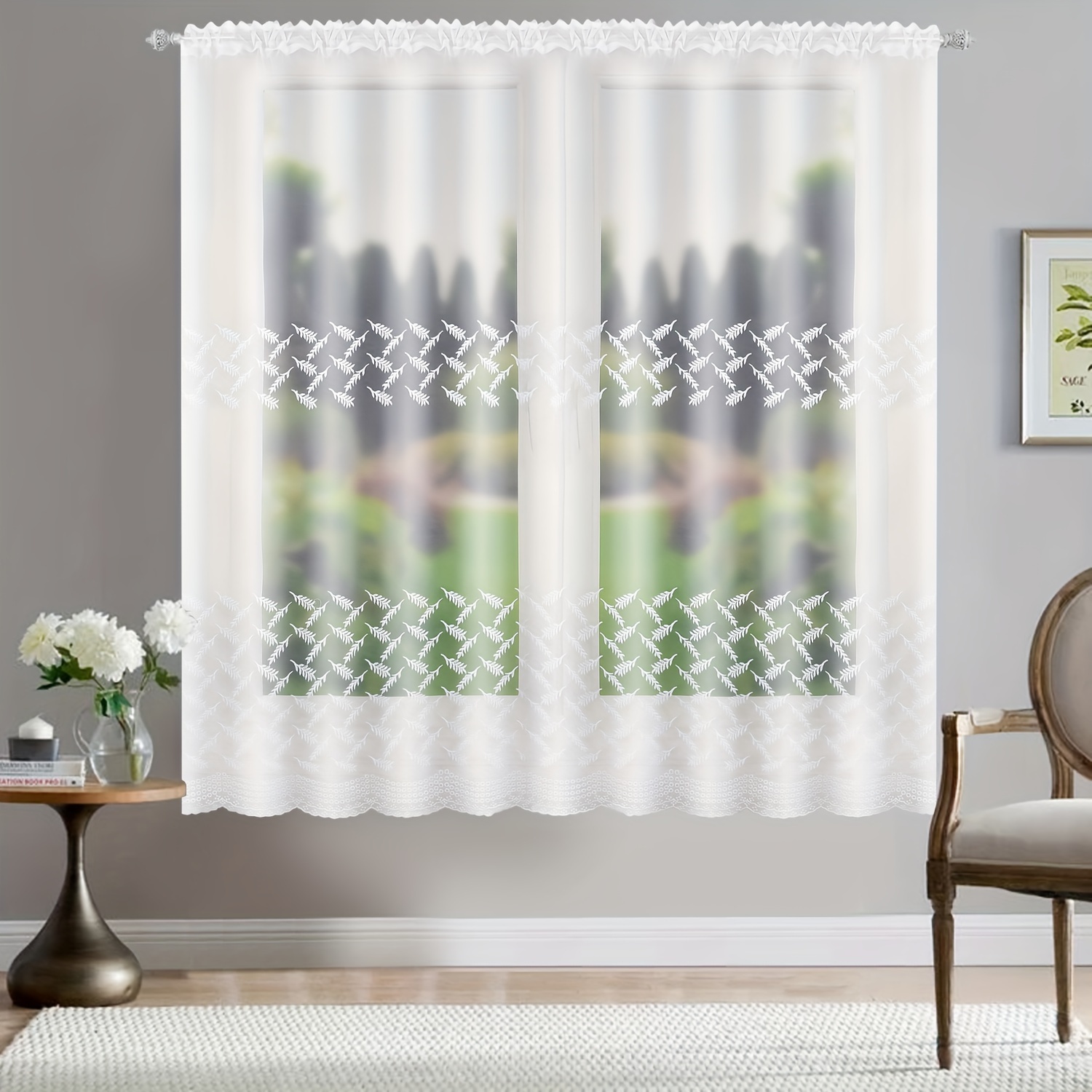 Image of 1set Fhflyinghome Lam105wb7008 Model Yarn Embroidery Lace Bedroom Living Room Curtain Daily Festival Wedding Curtain Decoration