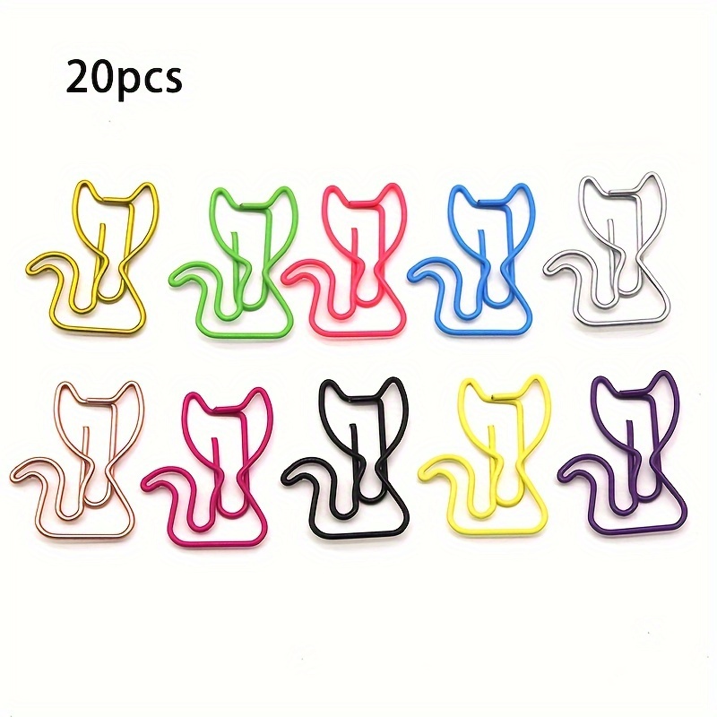 20pcs Kitten-shaped Paper Clips, Office Stationery Supplies, Mixed Color Paper Clips, Plastic Line Paper Clips, Office Document Classification Clips
