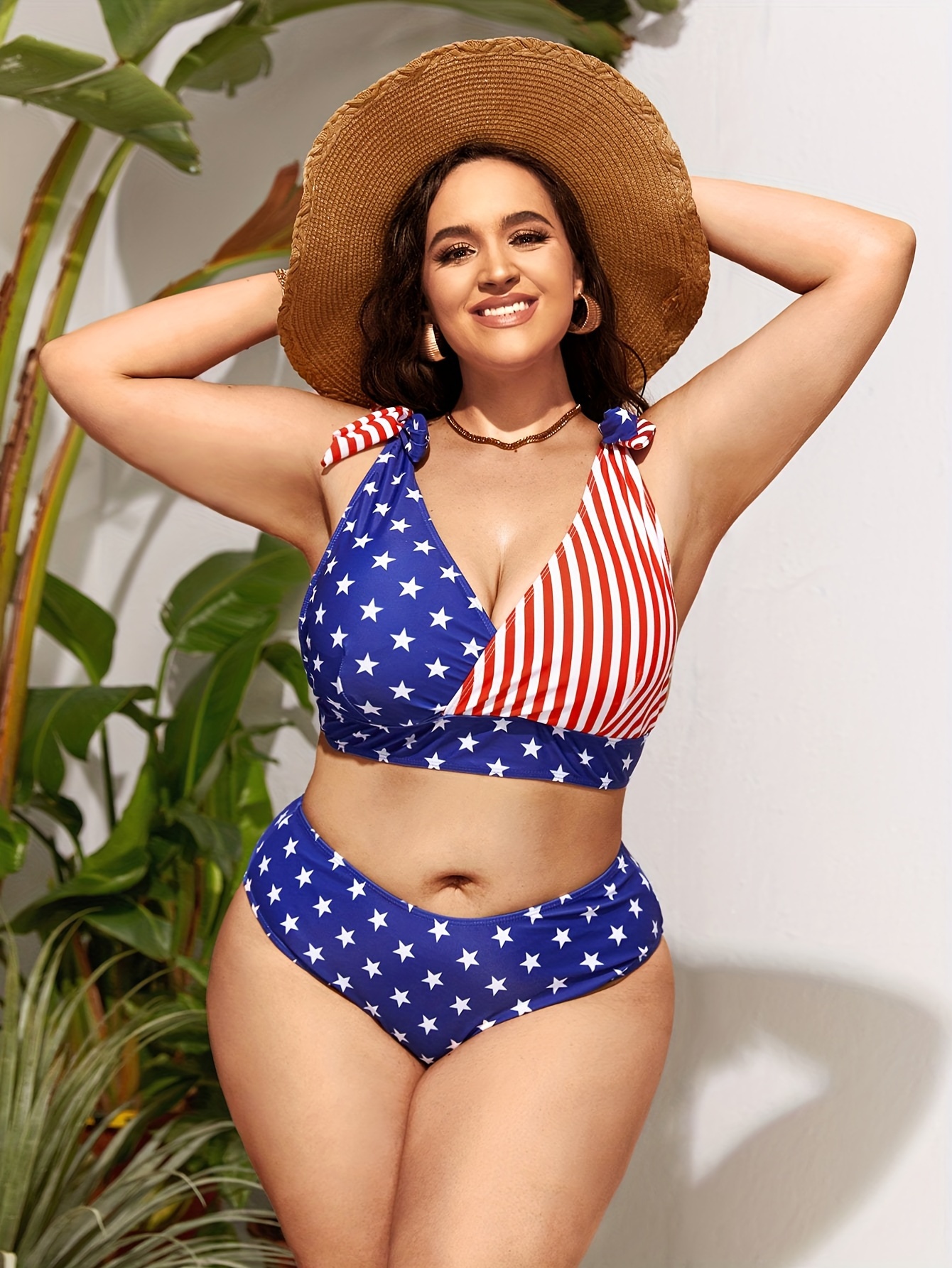 Plus Size American Flag Print Side Drawstring Bikini Set Temu