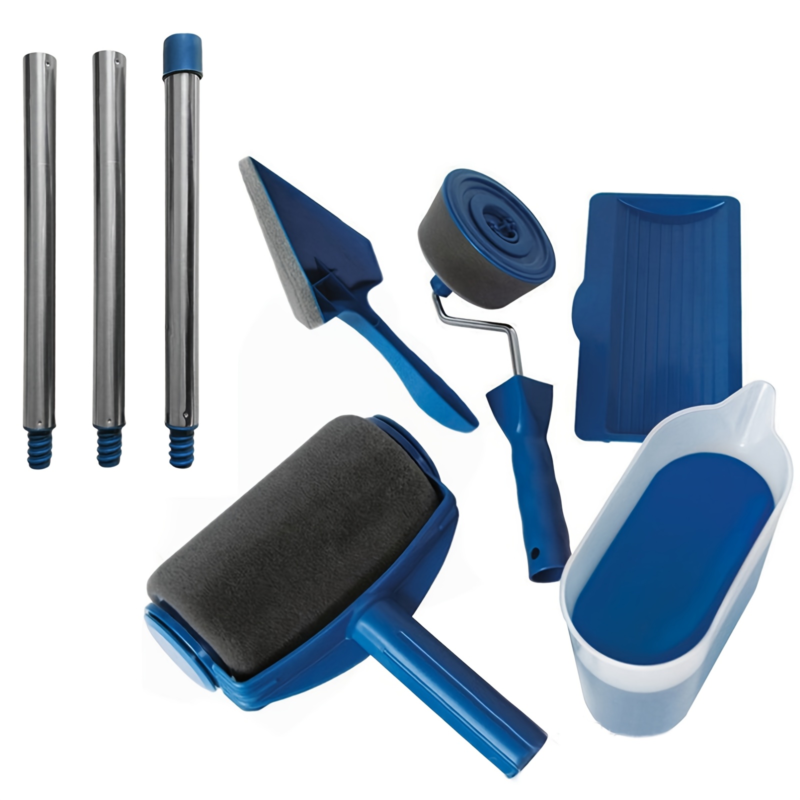 TEMU 8pcs Paint Roller Brush Set Wall Painting Handle Tool, Diy Paint Brush Set Full Set, Paint Roller Brush