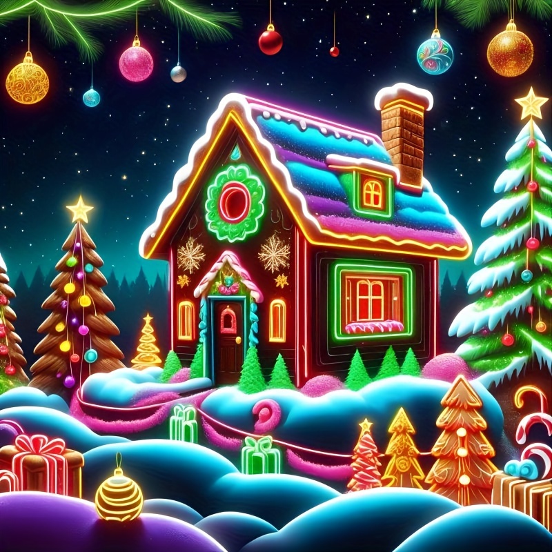 

5d Christmas Cottage Diamond Painting Kit Round Drill, Full Canvas Festive Scene Cross Stitch Art, Diy Craft For Home Decor & Gift - Beginner Friendly