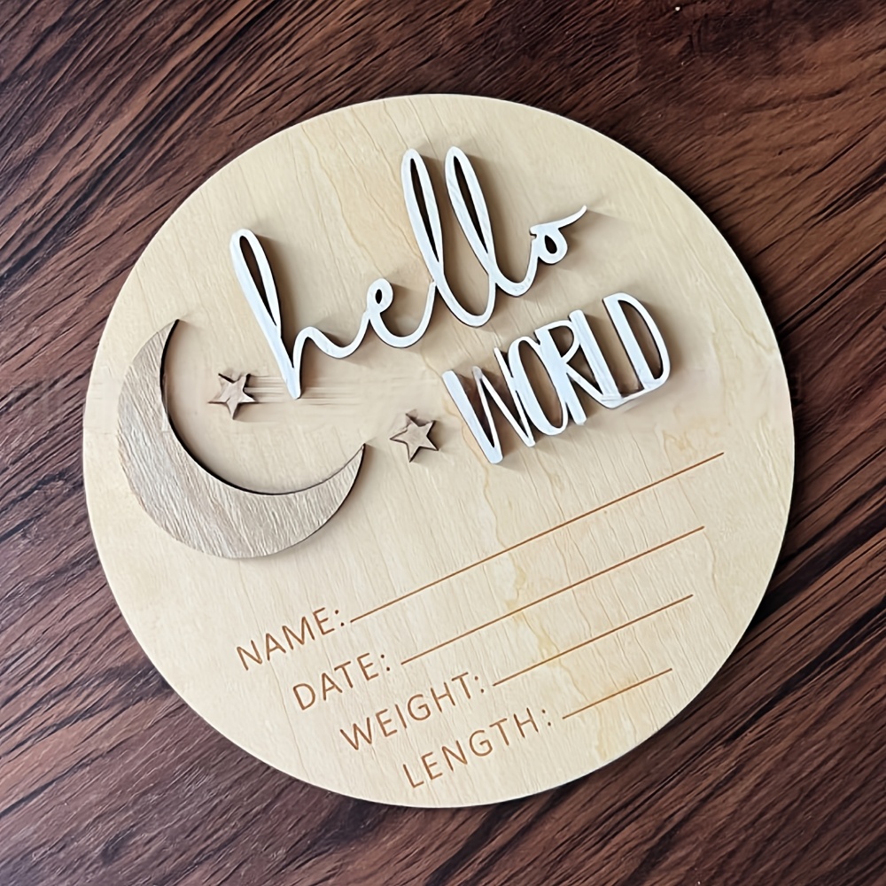 Image of 5.9 Inch Wooden Birth Board, Hello World Photo Prop, Stars And Moon Wooden Birth Announcement Sign, Hello , Milestone Card, Christmas Thanksgiving Day, Perfect For Birthdays Or Birth Gift