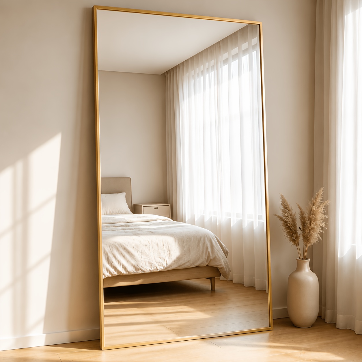 TEMU 180 X 75 Cm Gold-accented Wall-mounted Mirror With A 0.8 Cm Ultra-thin Aluminum Frame And A 1.5 Cm Deep Border; Rectangular Full-length Mirror