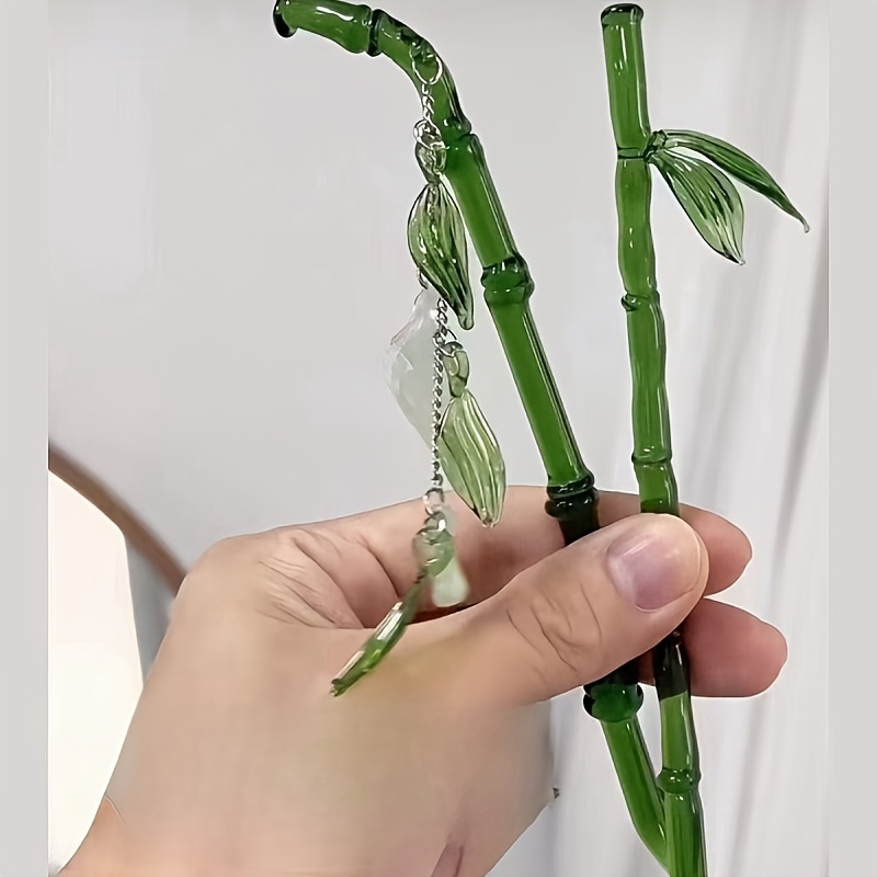 Jade Bamboo Hair Clip with Leaf Pendant, Ancient Style