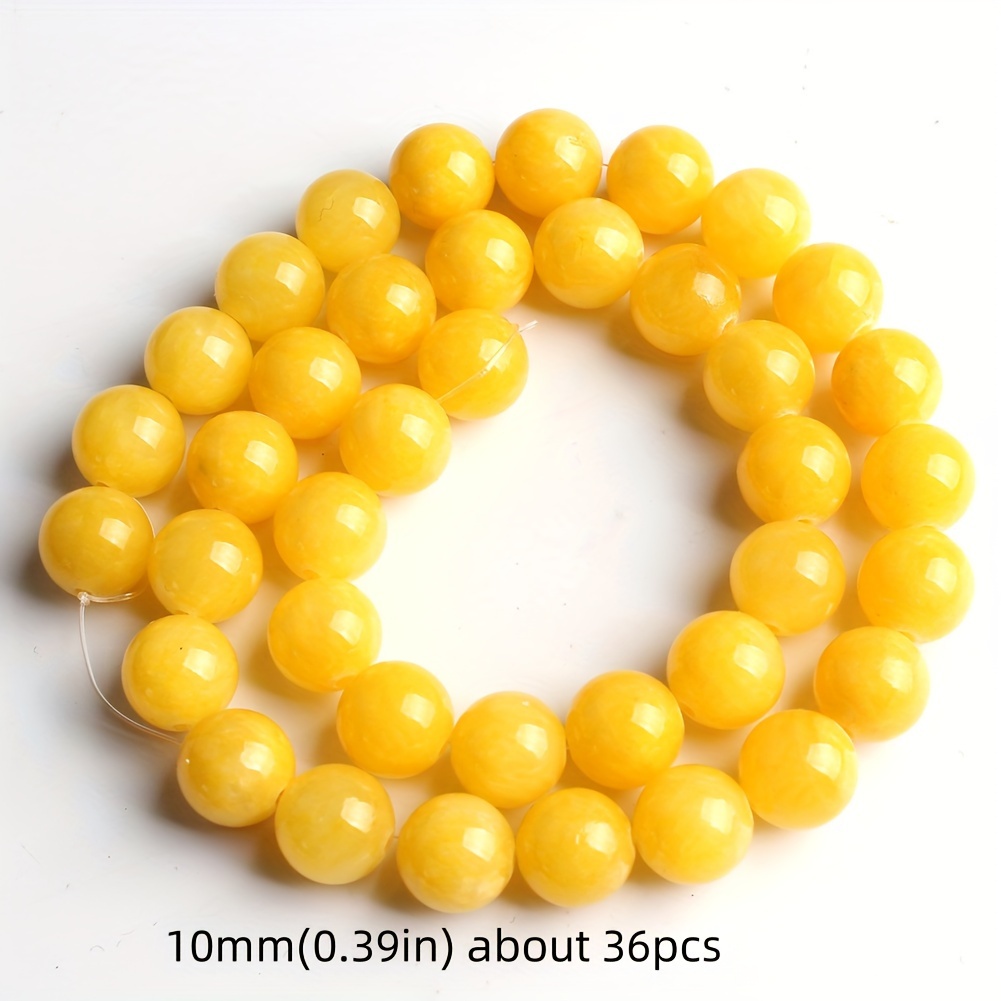TEMU 6/8/10/12mm Perles en naturelle jaune foncé, perles rondes en vrac pour la fabrication de bijoux, bracelet à breloques fait à , collier cadeau