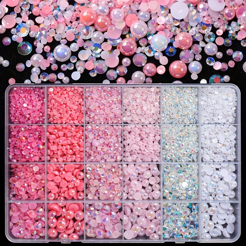5300pcs pink white ab resin   half round pearl set flatback nail art charms non hotfix gems for crafts jewelry clothing embellishments bag decorations by aodada