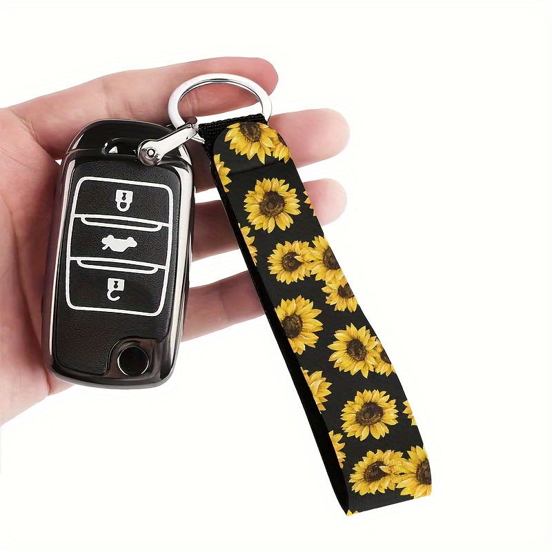 1pcs Sunflower Pattern Wrist Strap Keychain, Synthetic Rubber Non-braided Key Lanyard, Unisex – Universal Fit For Car, Camera, Backpack, Cellphone, And