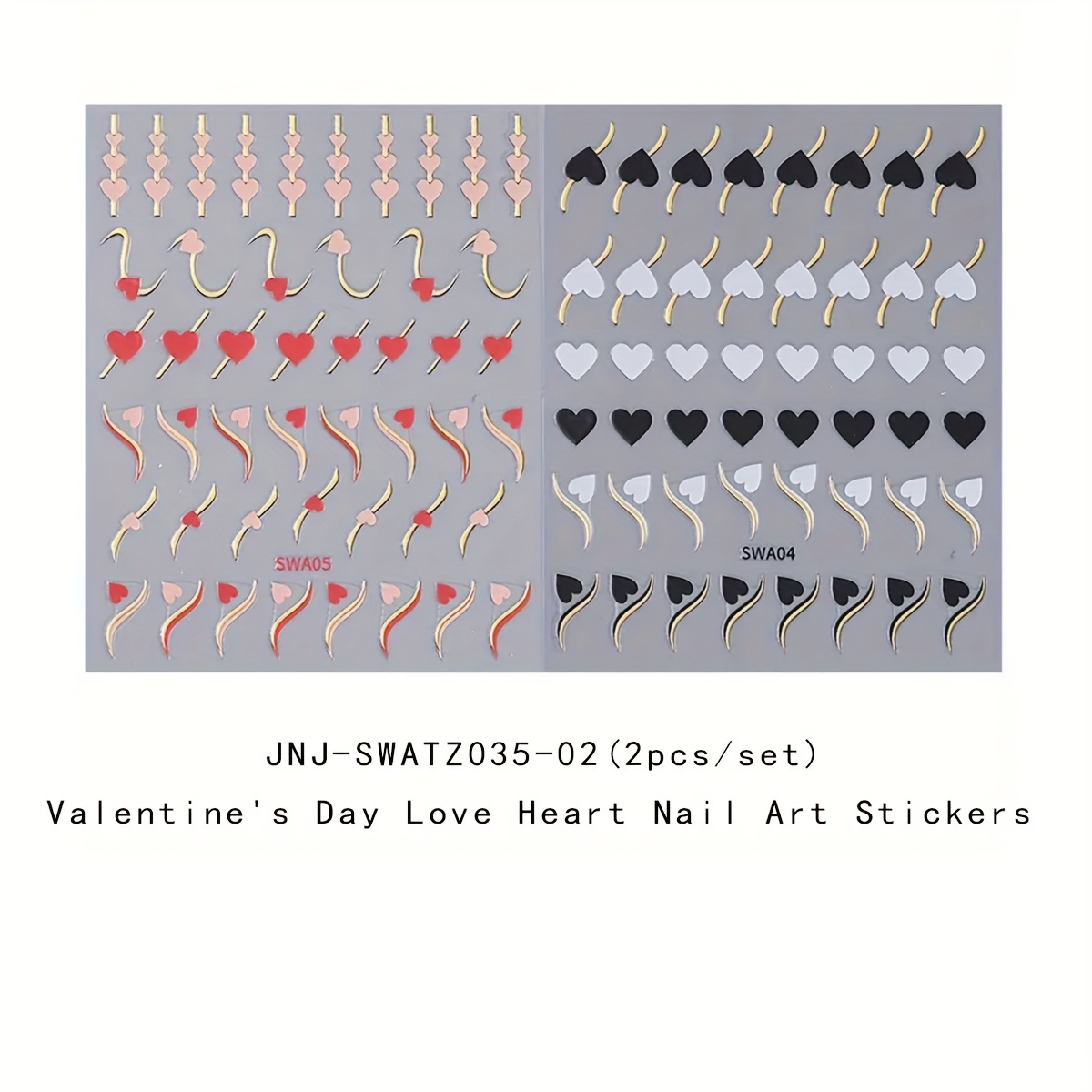 Self-adhesive Nail Decoration Tool; Heart-shaped Nail Sticker For Valentine's Day; 2pcs