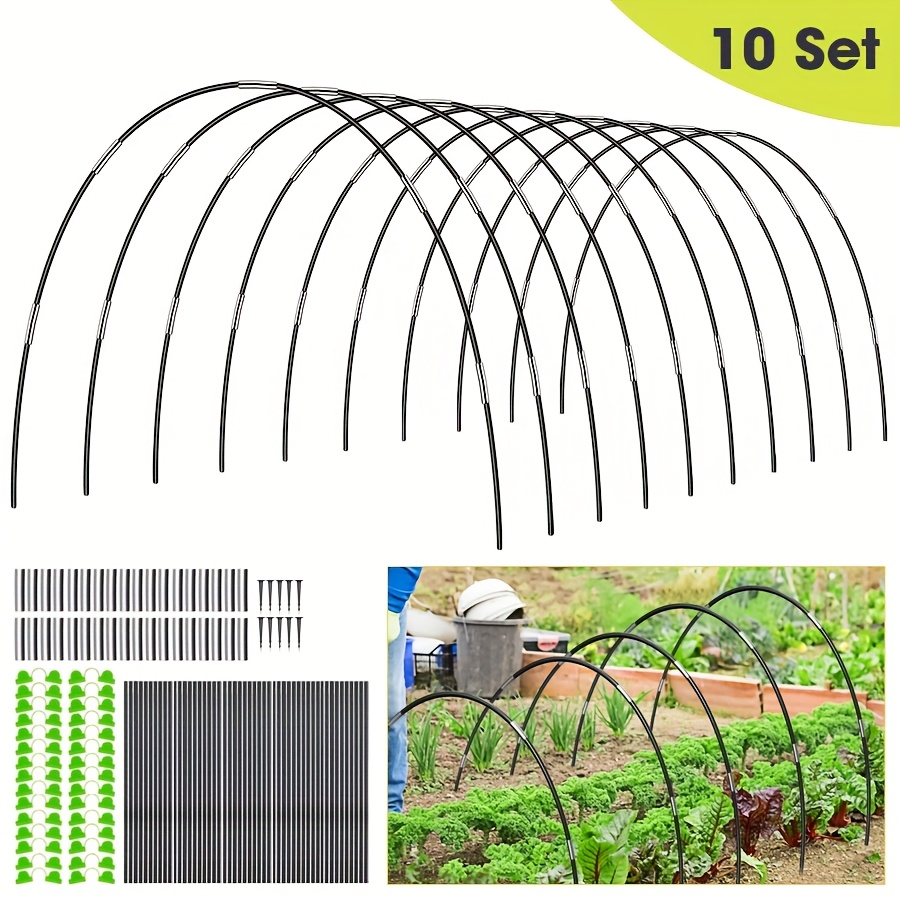 E-shop 10er-Set von 50 Stück Gartenhängern für Hochbeete, 40 cm Flexibele Gewächshaus-Hänger mit 30 Doppel-Folienklammern und 10 Bodenspießen,