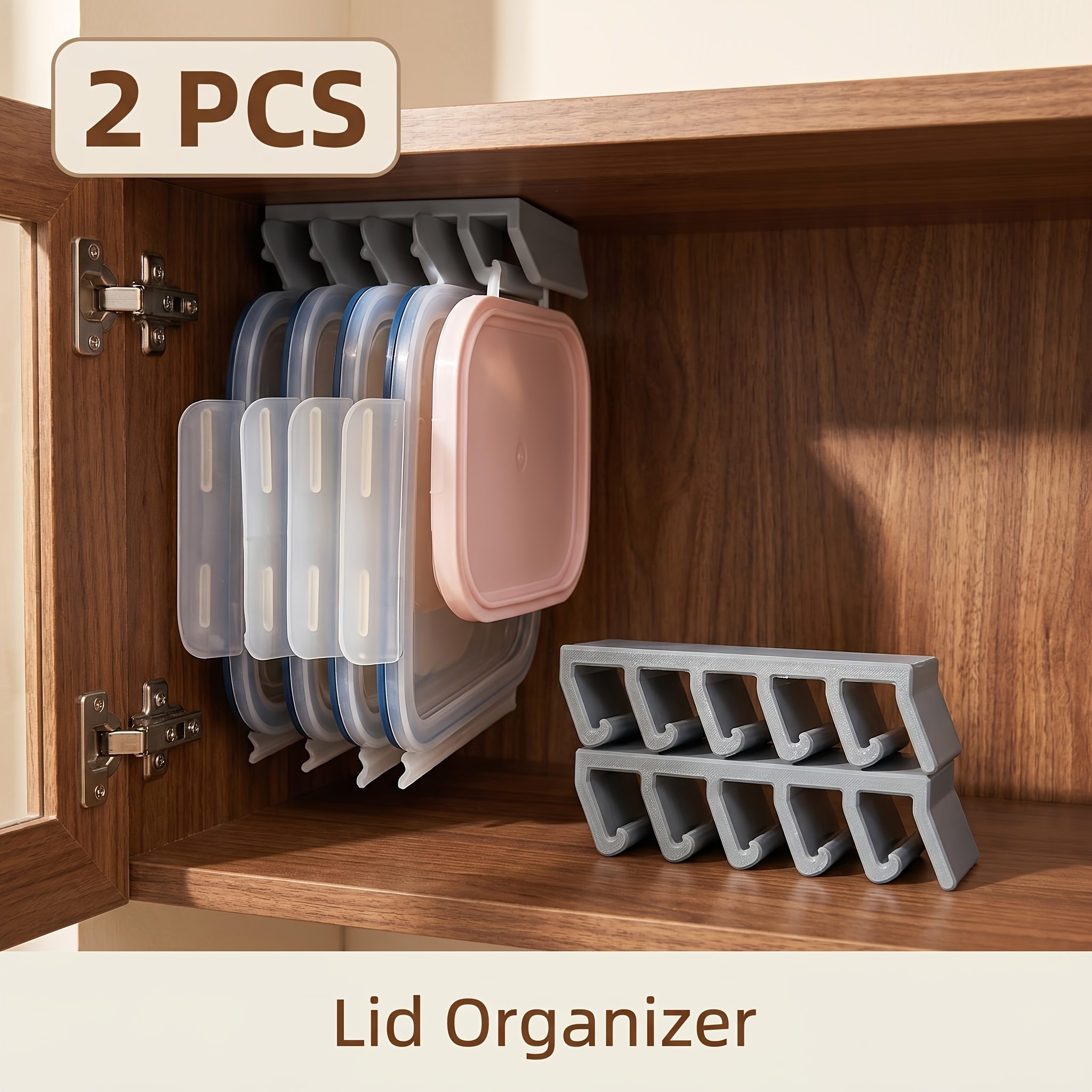 Lid Organizer, Under Cabinet Lid Hanger, Space Wall Mounted Kitchen Storage Rack, Sturdy Container Lid Holder With Mounting Hardware, Optional