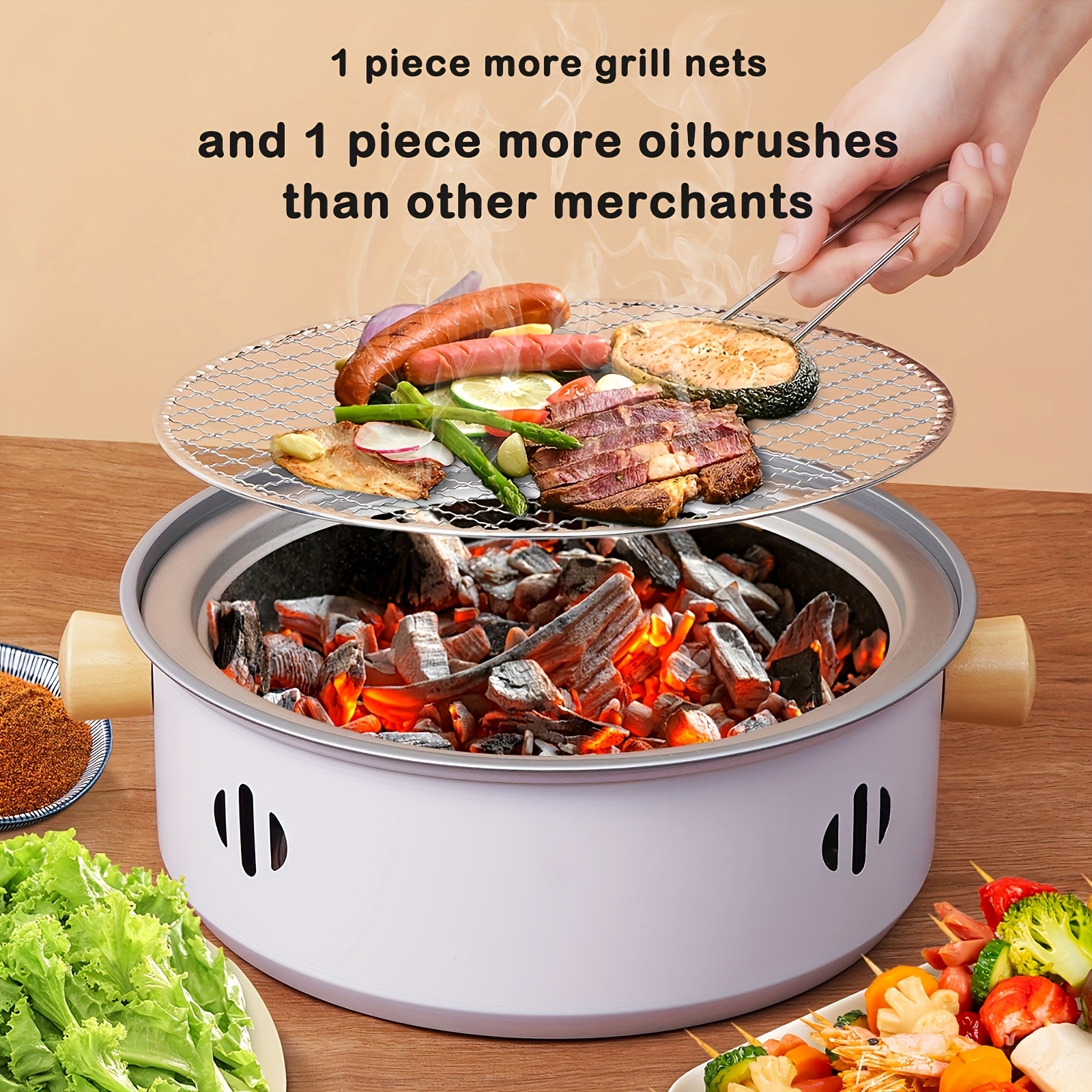 1pc Portable Smokeless Charcoal Grill - Indoor & Outdoor BBQ Cooking Stove with Grill Net & Handle, Compact Design for Camping, Picnics & Hiking - Ideal Gift for Adventurers, Perfect for Grilling Meats & Vegetables, Outdoor Cooking | Portable Design | Cast Iron Grill